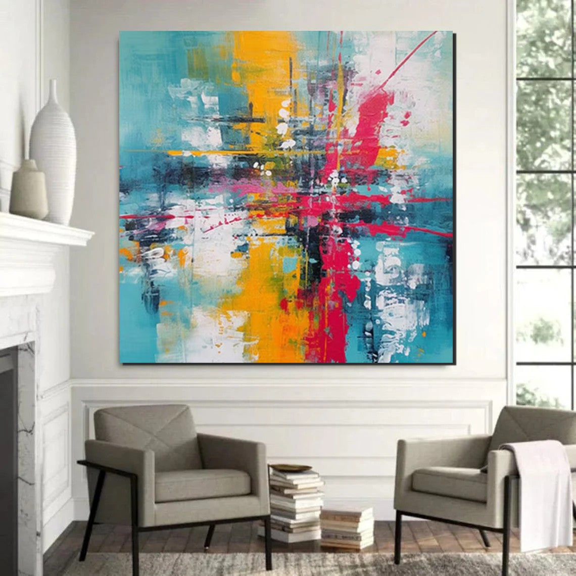 Modern Abstract Acrylic Painting for Dining Room - Contemporary Palette Knife Artwork with Heavy Texture - Extra Large Wall Decor for Home & Office