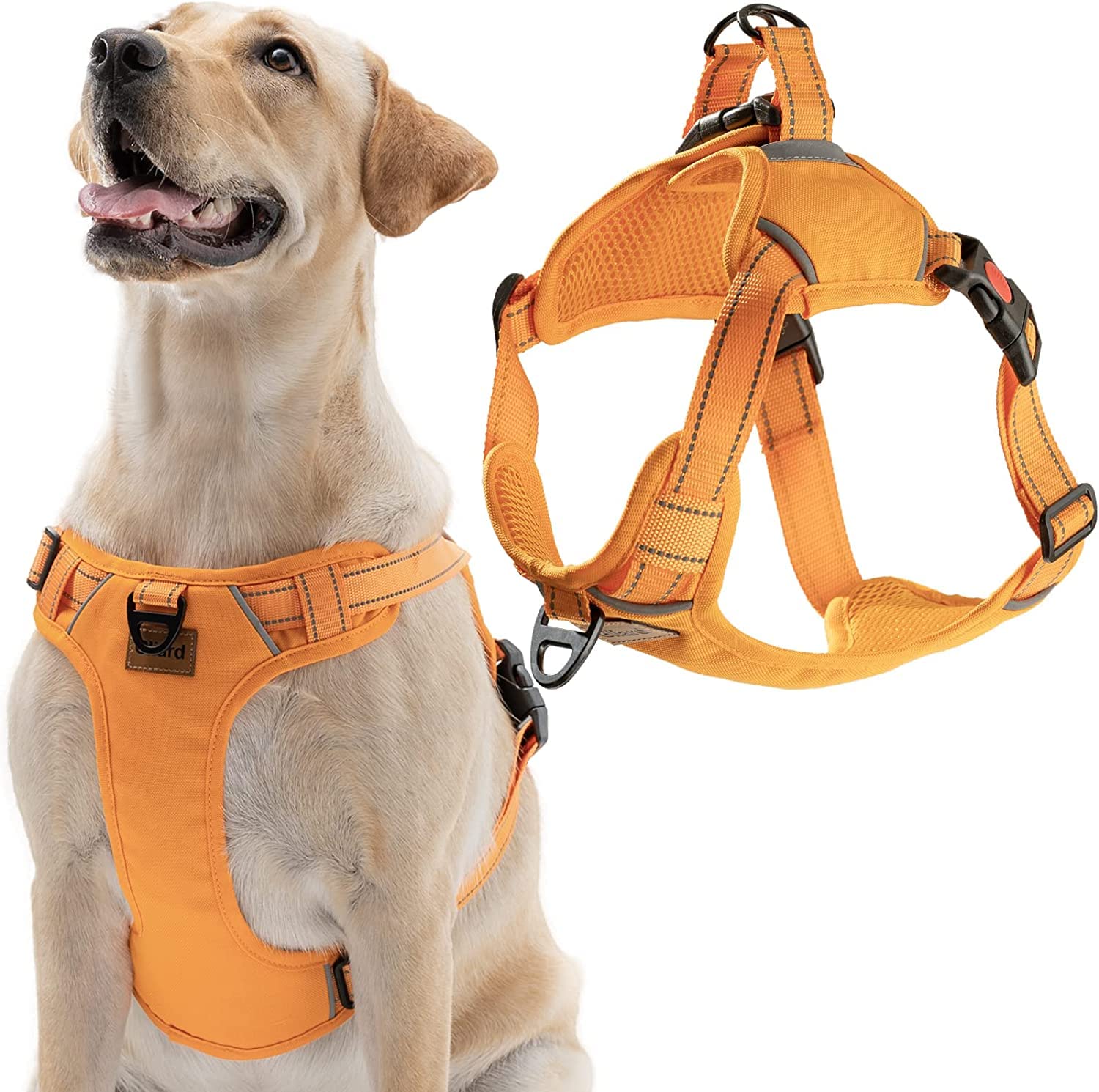 No Pull Dog Harness for Small, Medium & Large Dogs - Adjustable & Reflective Pet Vest (Orange, Large) - Perfect for Walking, Running & Outdoor Adventures