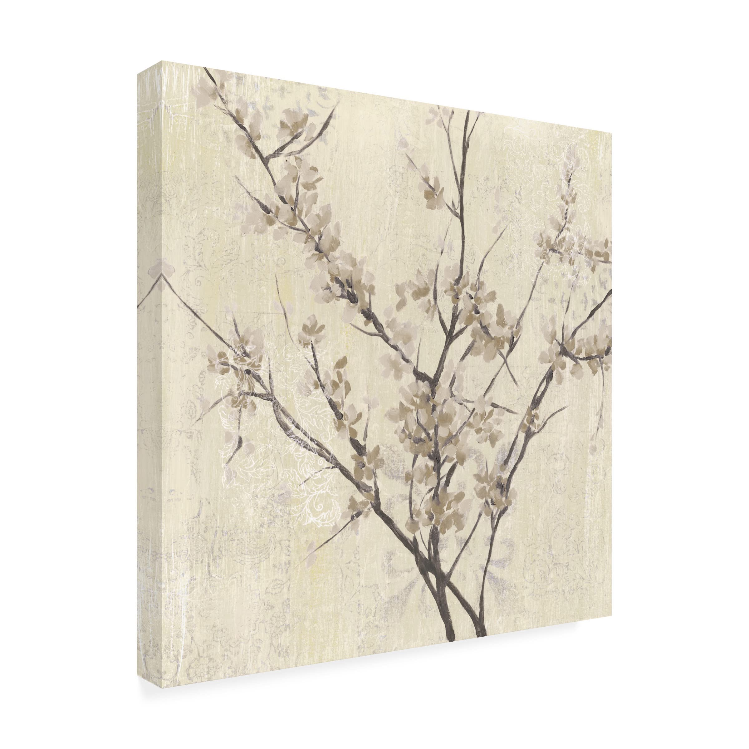 Jennifer Goldberger 'Neutral Blossoms On Cream I' Floral Canvas Wall Art Print - Modern Botanical Home Decor for Living Room, Bedroom & Office