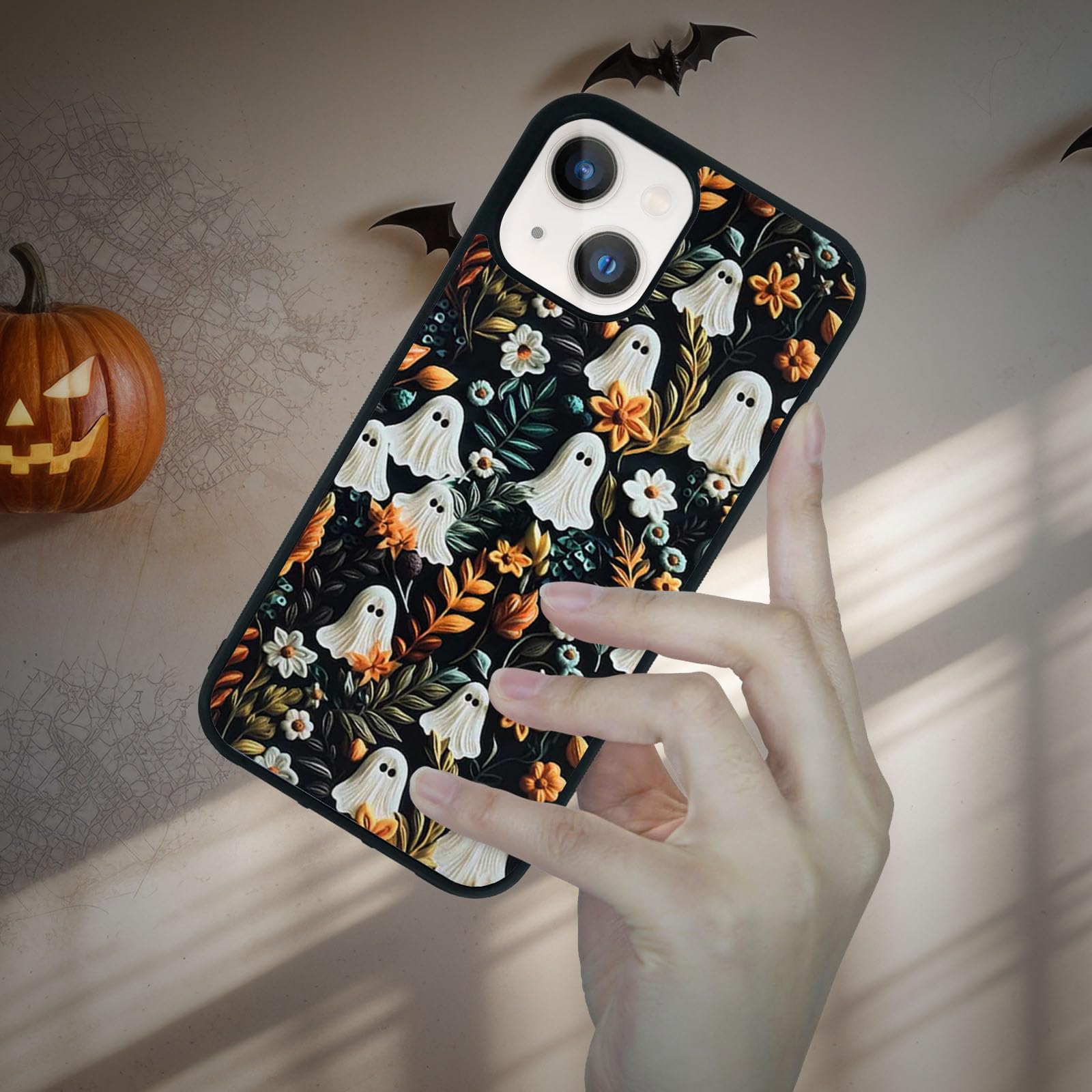 Spooky Halloween Ghost Phone Case for iPhone 14/13/12/11 Pro Max - Cute Flower Ghost Design, Soft Silicone Protective Cover - Perfect Halloween Gift for Teens & Kids (Style 1) | Great for Trick-or-Treating, Halloween Parties & Daily Use