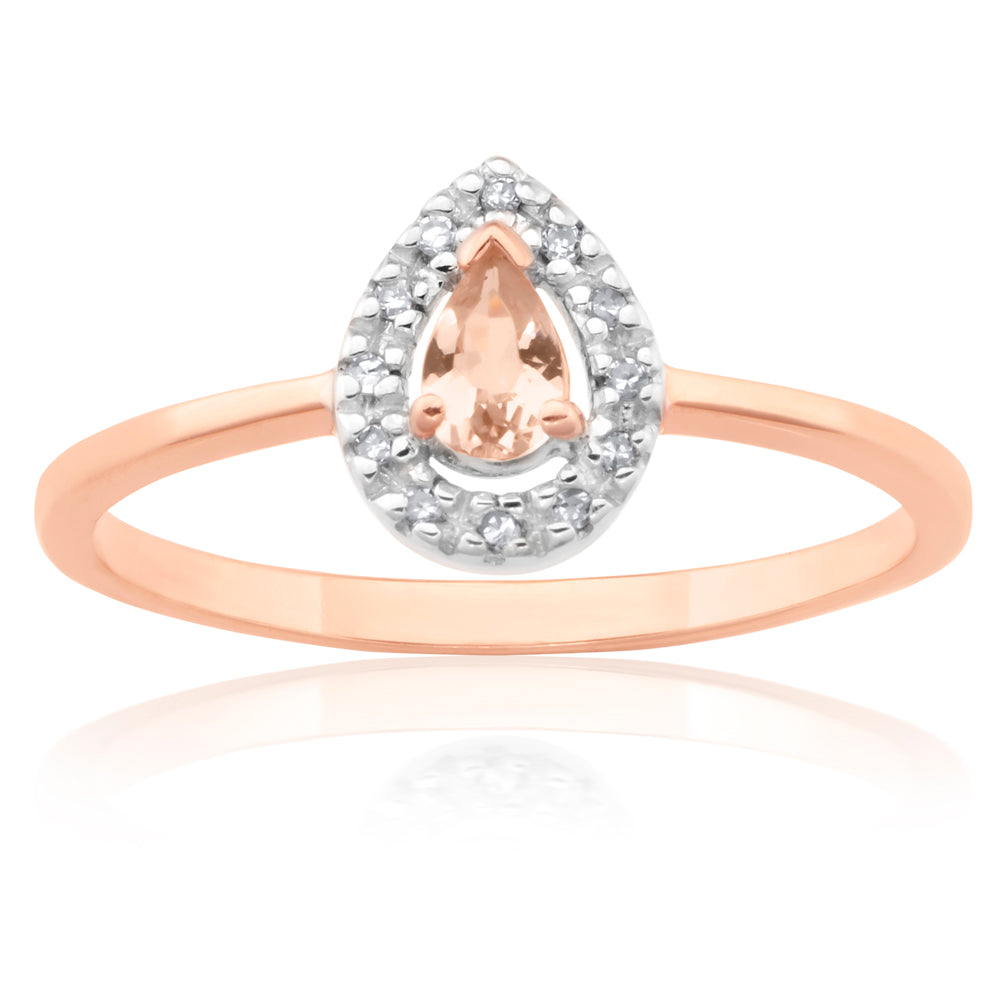 9ct Rose Gold Morganite & Diamond Ring for Women - Elegant Engagement, Wedding, Anniversary Gift - Perfect for Romantic Occasions & Special Moments