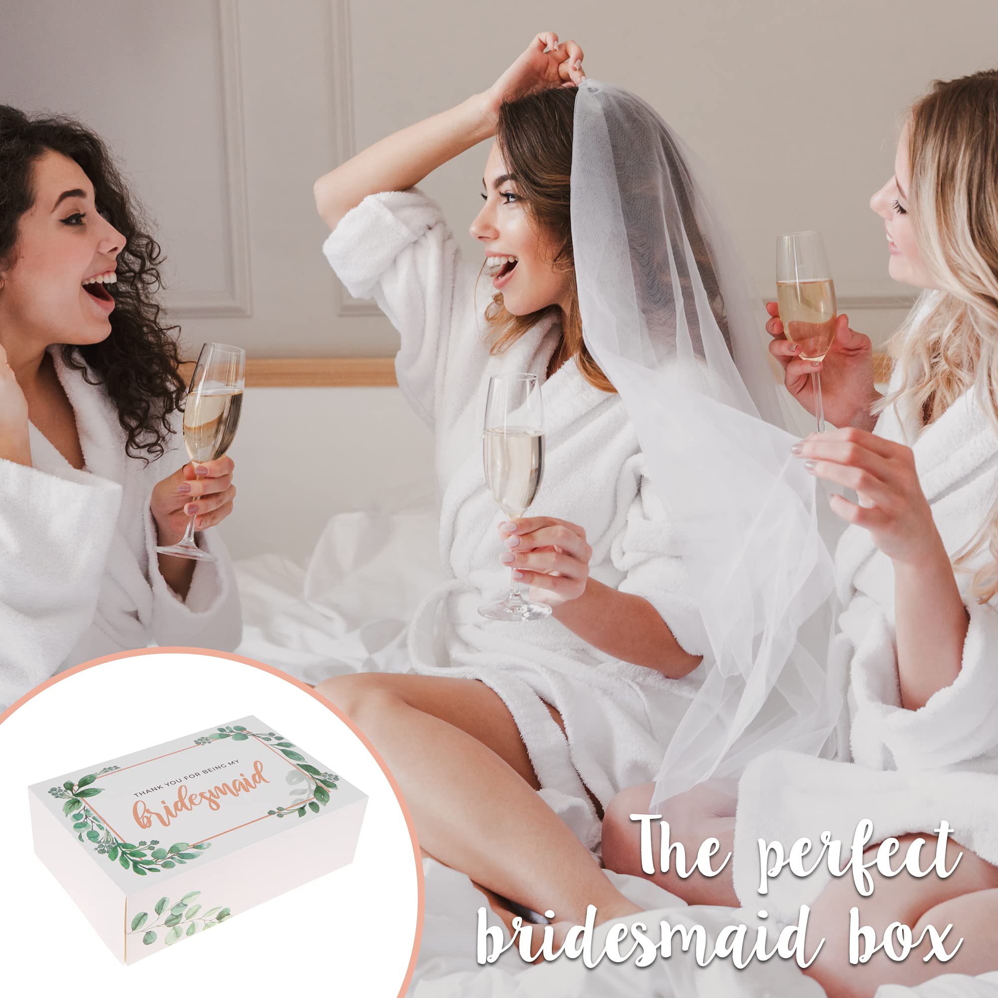 Elegant Thank You Bridesmaid Gift Box Set of 6 with Eucalyptus - Perfect for Wedding Party Favors, Bridal Shower Gifts & Appreciation Presents