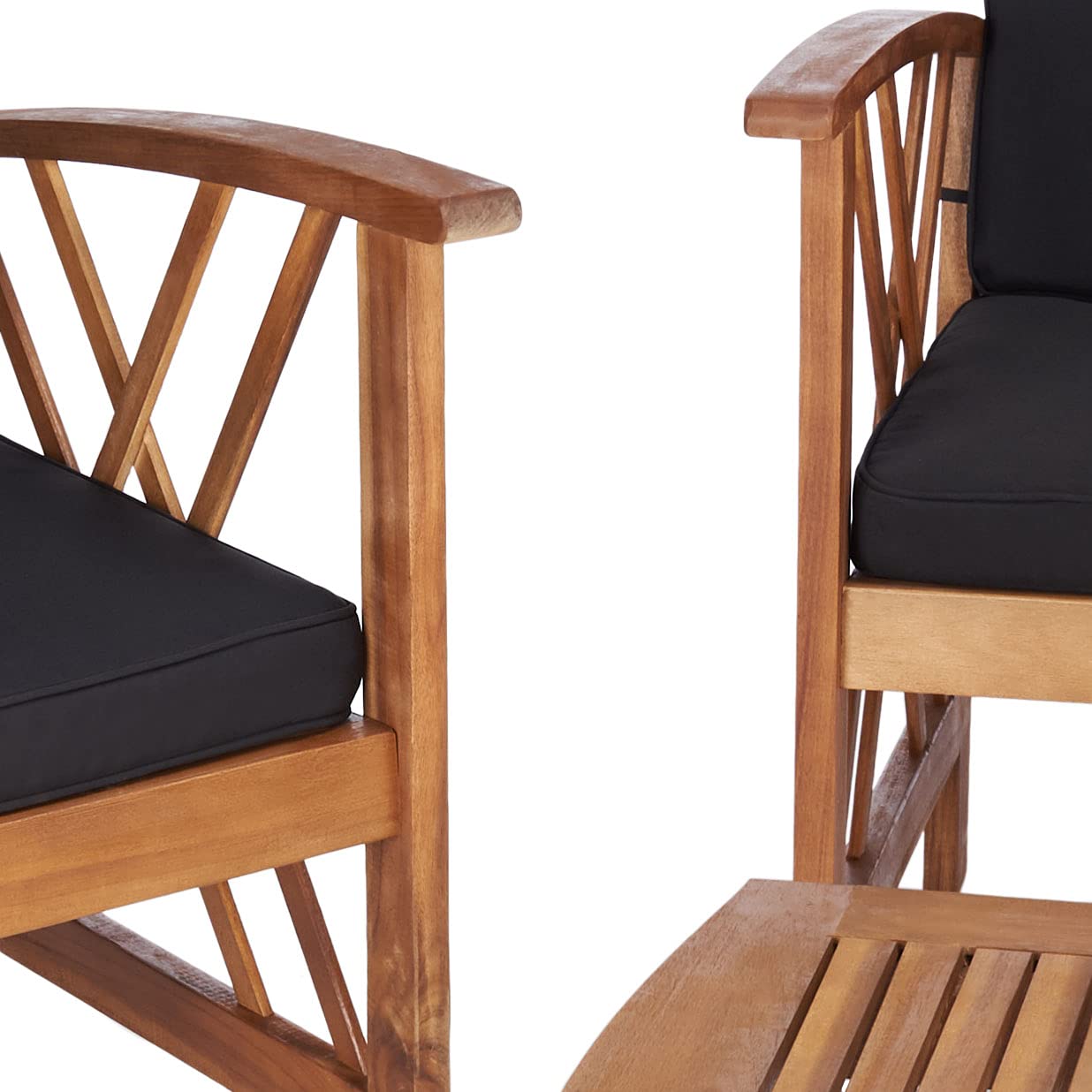 SAFAVIEH Outdoor Collection Fontana Natural/Black 4-Piece Patio Conversation Set - Water-Resistant Cushions for Backyard, Garden & Poolside Relaxation