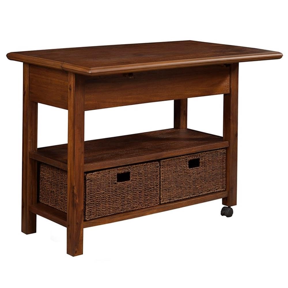 Alpine Furniture Caldwell Wood Kitchen Cart in Antique Cappuccino Brown - Portable Kitchen Island with Wheels for Small Spaces, Perfect for Dining Room, Pantry or Outdoor Entertaining