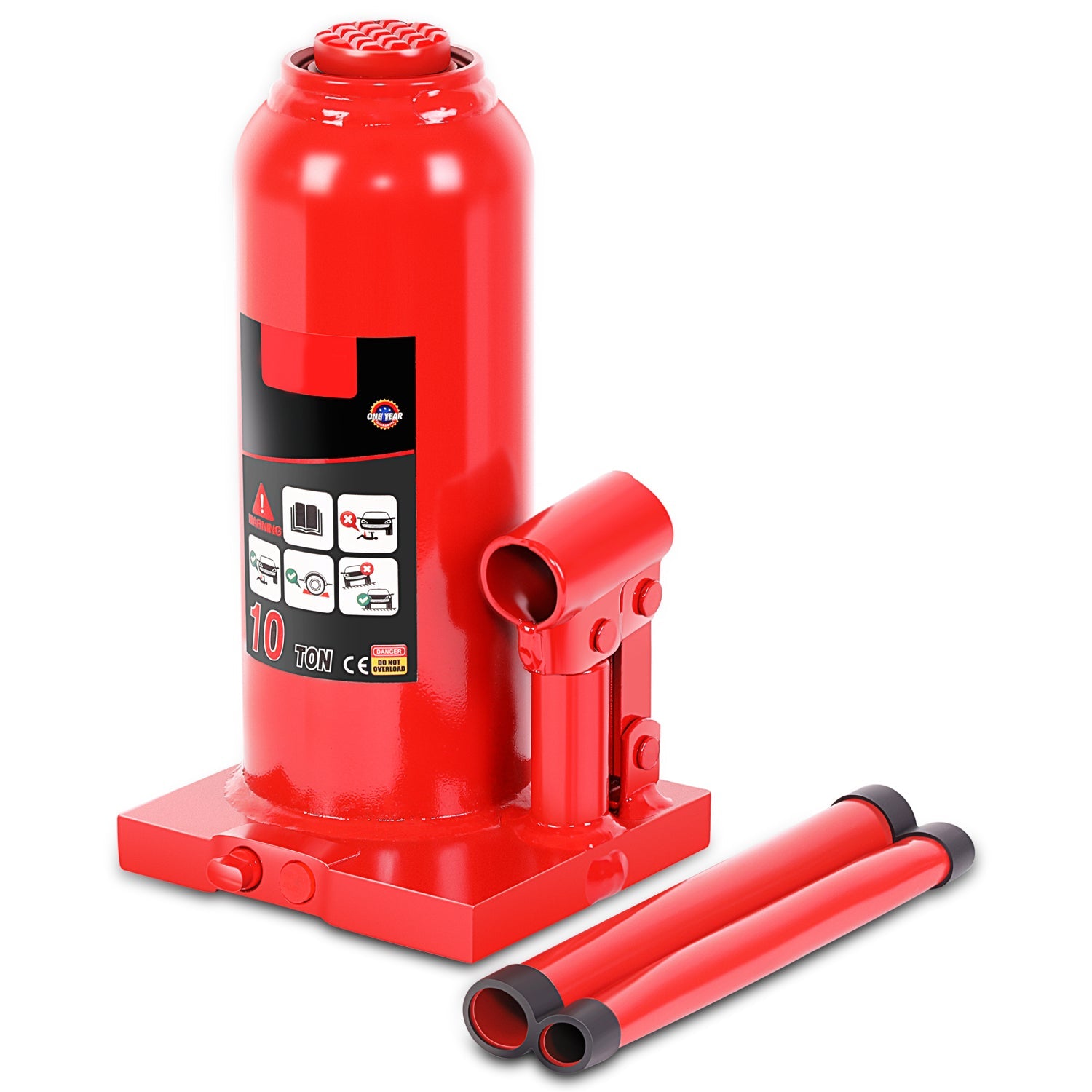 10 Ton Welded Hydraulic Bottle Jack with Manual Handle - Heavy Duty Lifting for Vehicles, Construction & Industrial Use