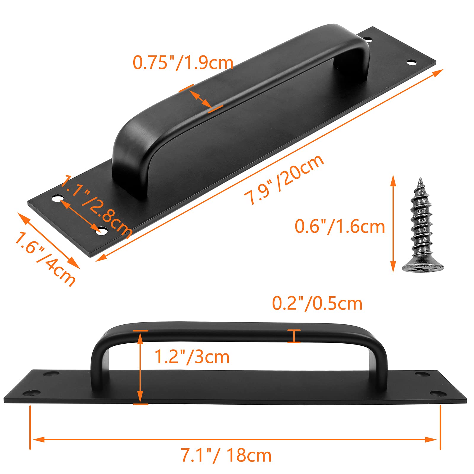 2 Pack Black Aluminum Alloy Sliding Barn Door Handles - 7.9 Inch Rust-Resistant Cabinet & Drawer Pulls for Barn Doors, Gates, Closets, Garage & Shed (Perfect for Farmhouse, Industrial & Rustic Home Decor)
