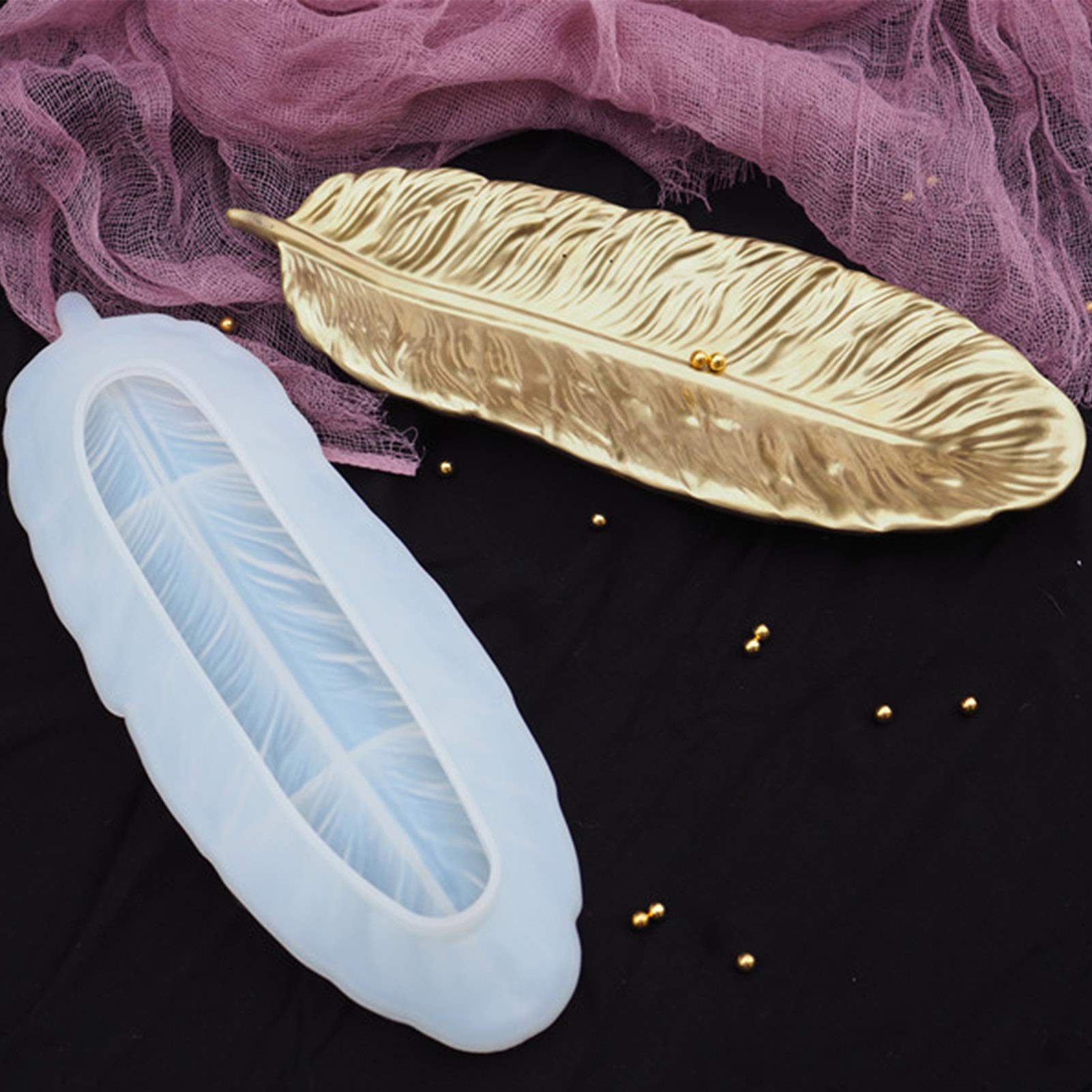 Premium Silicone Resin Molds - Large Feather Shaped Epoxy Resin Casting Tray for Jewelry, Dish, Rings & Holder (3.5 x 9.4 Inch) - Perfect for DIY Crafts, Home Decor & Gift Making