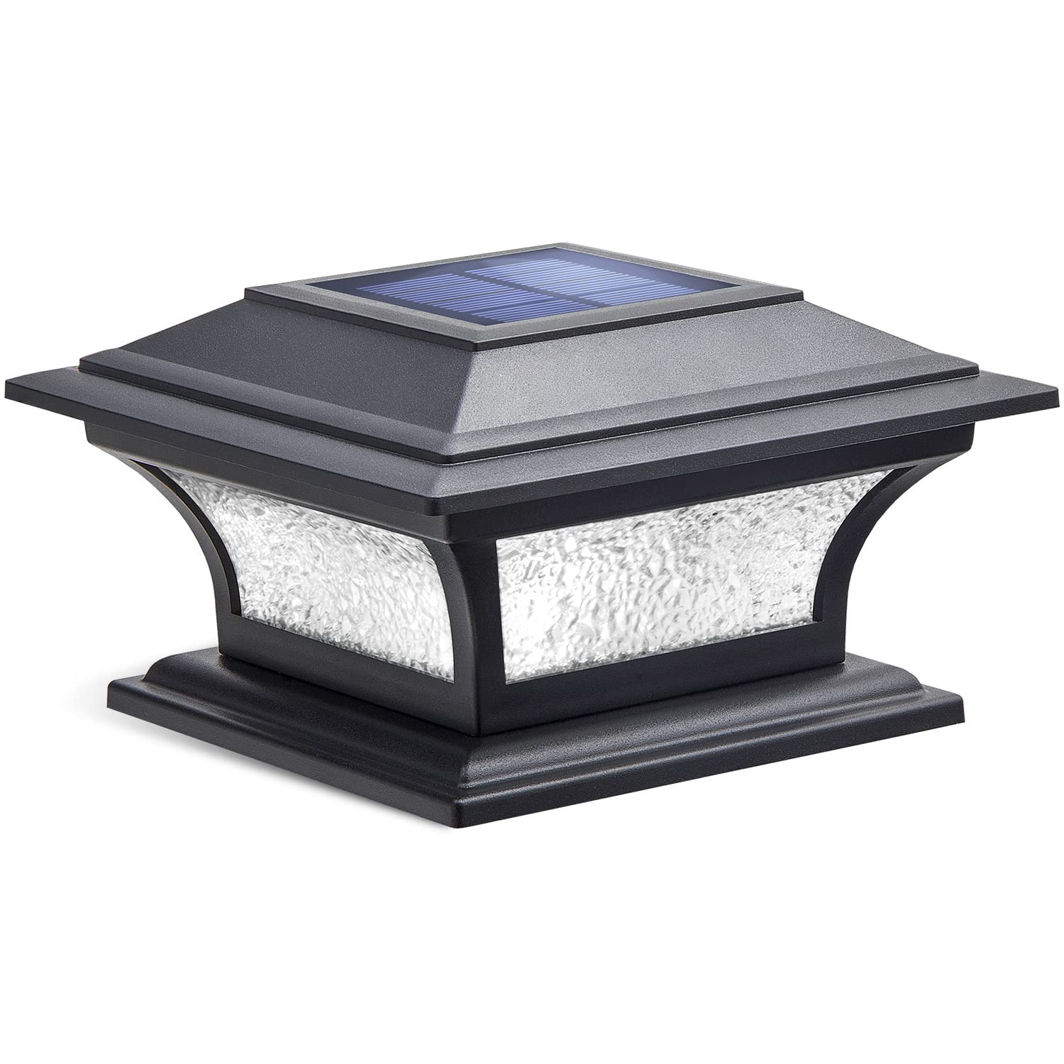 SIEDiNLAR Solar LED Post Lights Outdoor - Waterproof Glass Fence Cap Lights with 2 Modes (Warm White/Cool White) for 4x4 5x5 6x6 Wood Posts - Perfect for Deck, Patio, Garden, Pathway, and Driveway Lighting (1 Pack, Black)