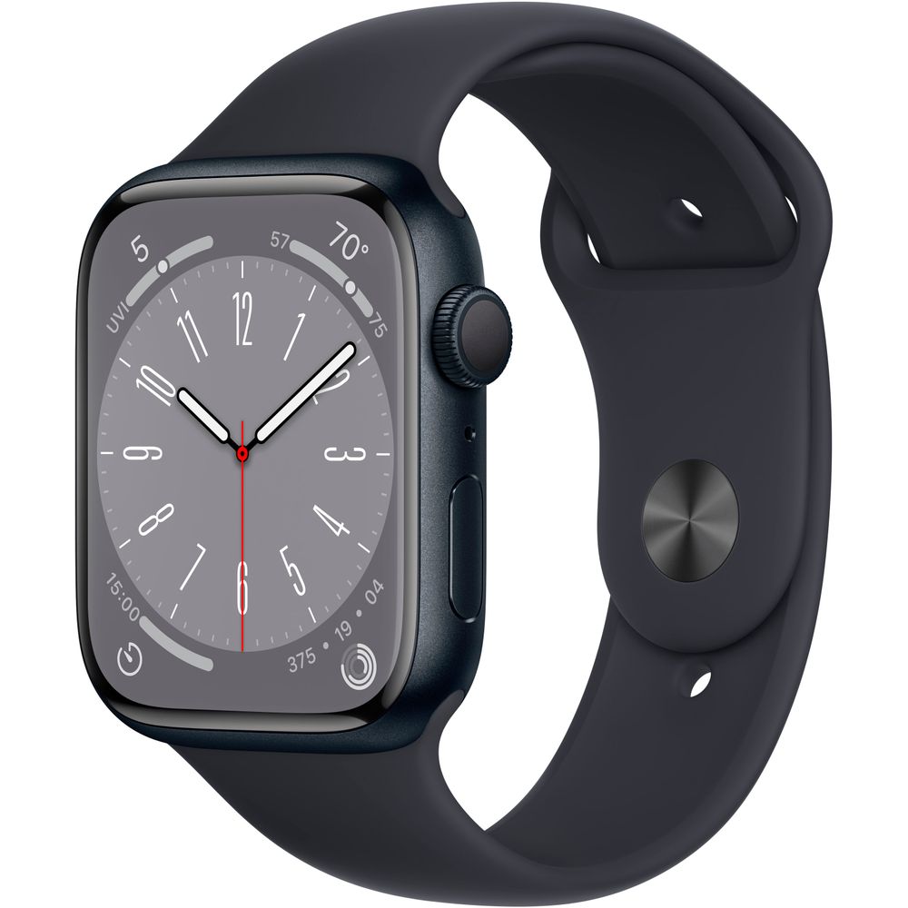 Apple Watch Series 8 (Gen 8) 45mm Midnight Aluminum Case with Midnight Sport Band - GPS Smartwatch for Fitness Tracking, Heart Rate Monitoring & iPhone Compatibility - Perfect for Running, Workouts & Daily Use