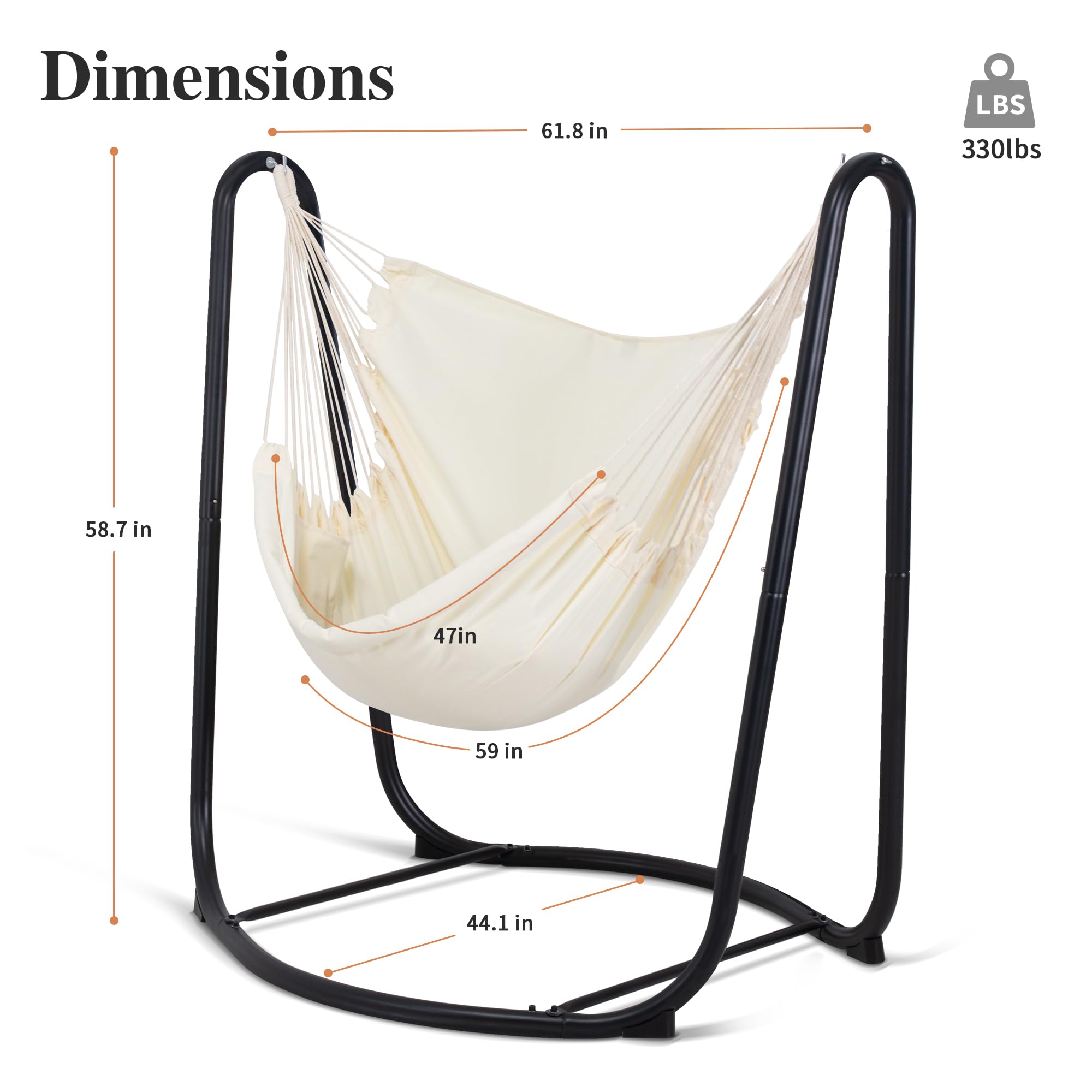 SUNCREAT Indoor & Outdoor Hammock Swing Chair with Stand - 330 lbs Weight Capacity, Beige - Perfect for Patio, Garden, Living Room, and Relaxation