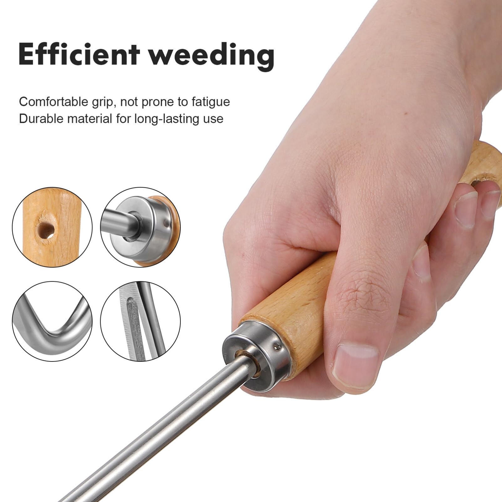 Happyyami Hand Weeding Tool with Beech Wood Handle - Garden Weeder, Lawn Edging Tool, Hand Tiller for Yard Maintenance - Perfect for Gardening, Weed Removal, and Soil Cultivation