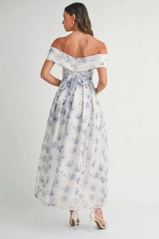 Floral Print Off Shoulder Maxi Summer Dress - Women's Boho Beach Dress for Vacation, Party & Casual Wear