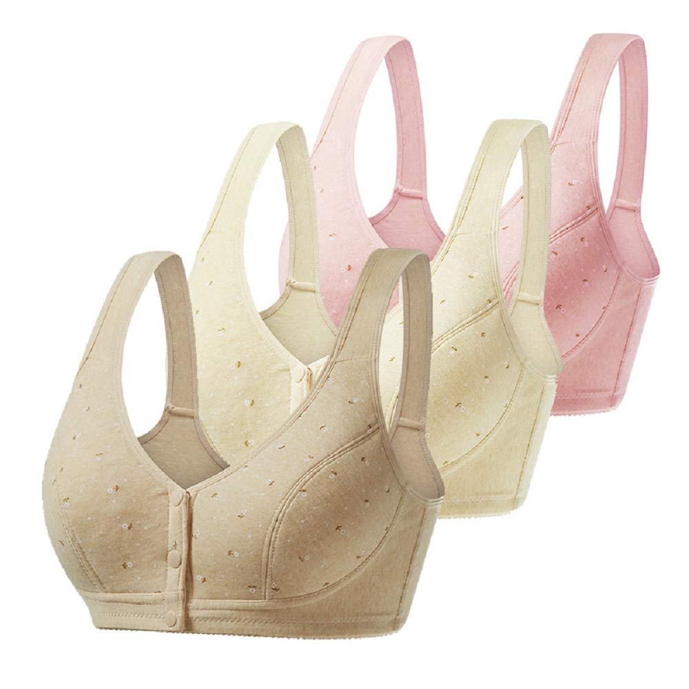 3-Pack Women's Wireless Cotton Button Front Bras - Soft Cup Thin Padded Everyday Bra for Comfort & Support | Perfect for Work, Yoga & Daily Wear