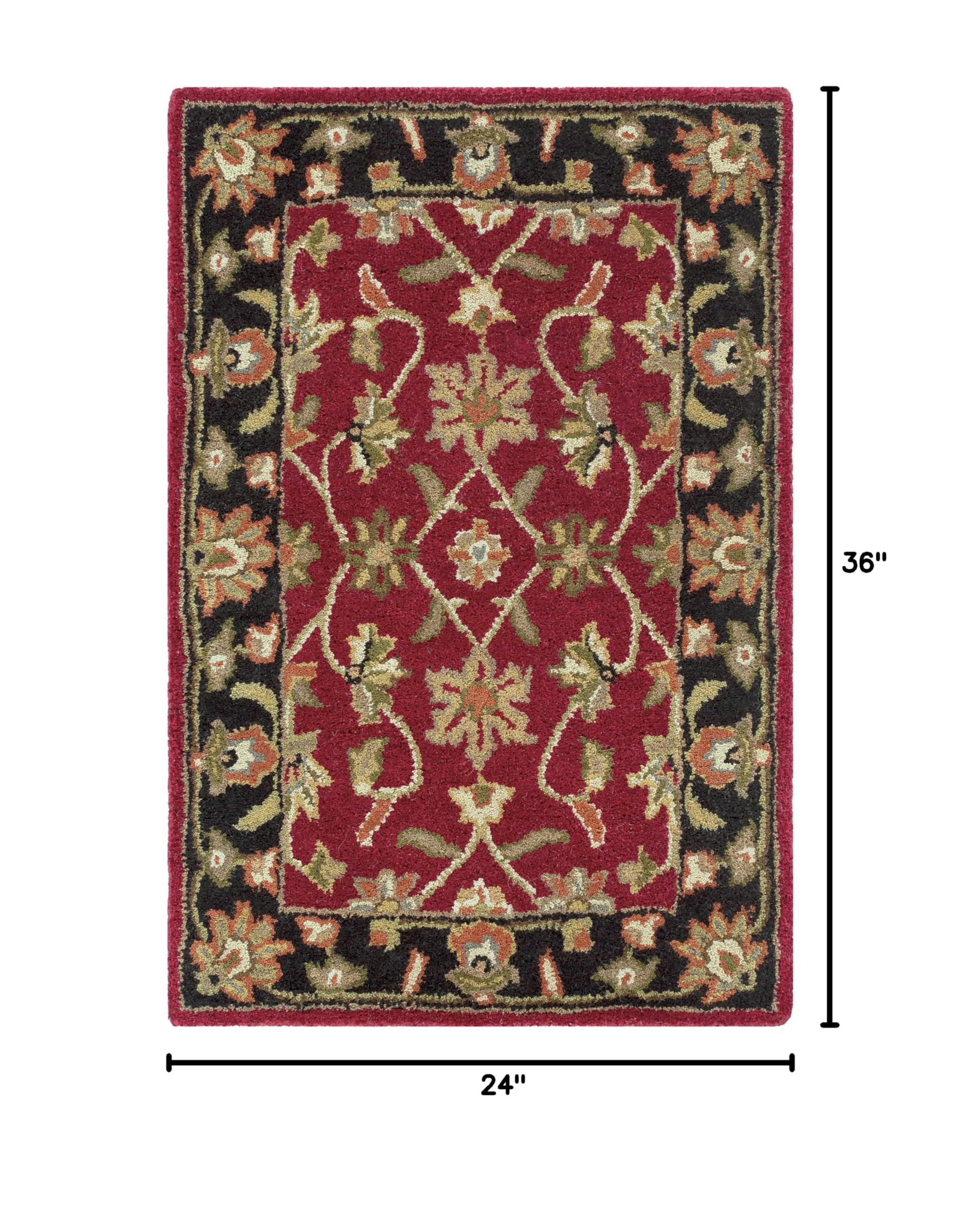 Hauteloom Porthcawl Wool Area Rug for Living Room & Bedroom - Traditional Design in Black, Brown, Red - 2' x 3' - Soft & Durable Floor Decor for Cozy Home Spaces