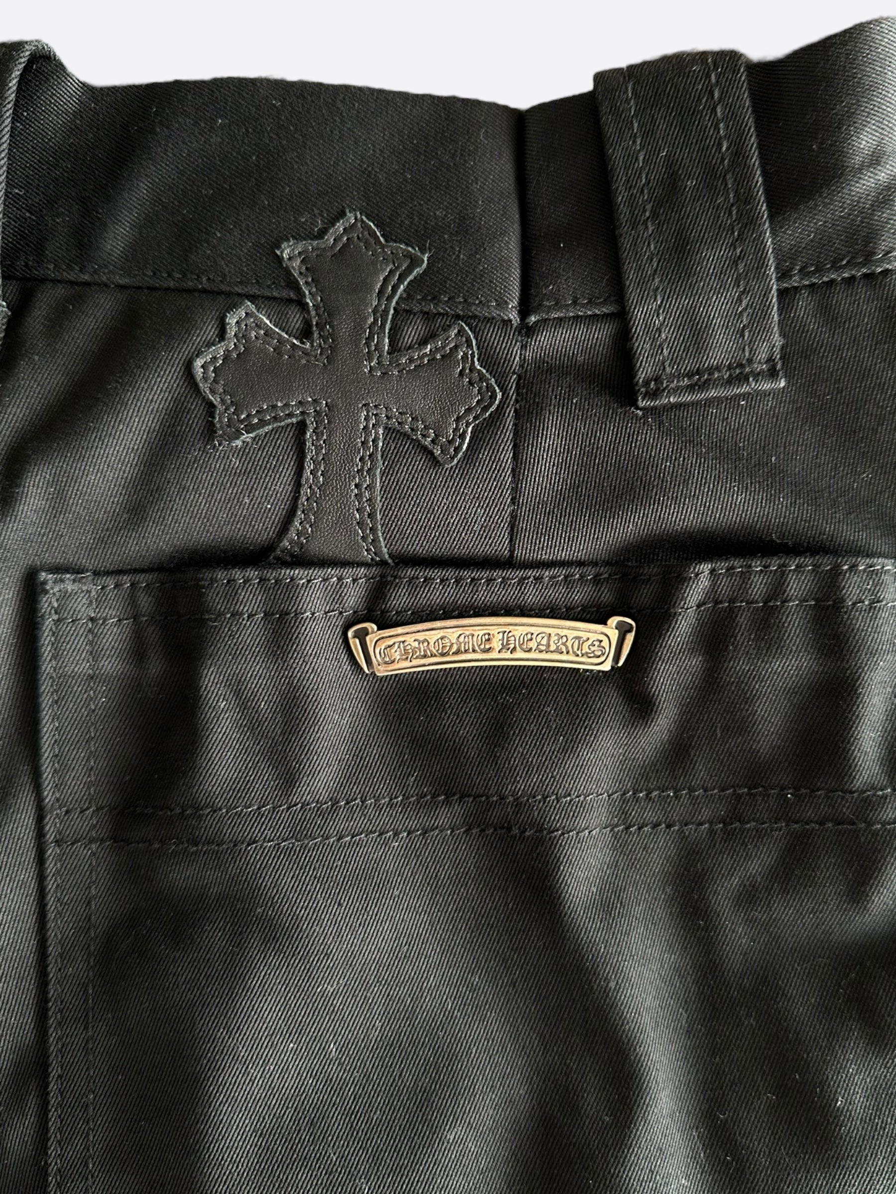 Chrome Hearts Black & Cheetah Cross Patch Carpenter Pants - Gothic Streetwear for Men, Edgy Fashion Statement | Perfect for Concerts, Night Out & Alternative Style