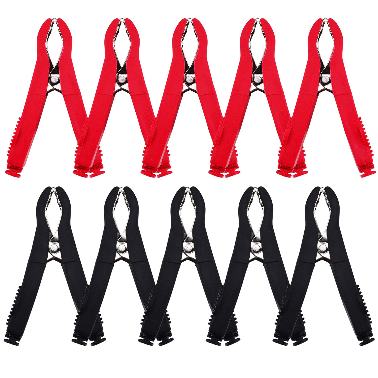 10PCS 78mm Plastic Handle Alligator Clips - 35A Electrical Test Clamps with Metal Jaws for Car, Auto, Boat & Battery Testing - Durable Black & Red Probes (Perfect for DIY Electronics, Automotive Repairs & Electrical Projects)