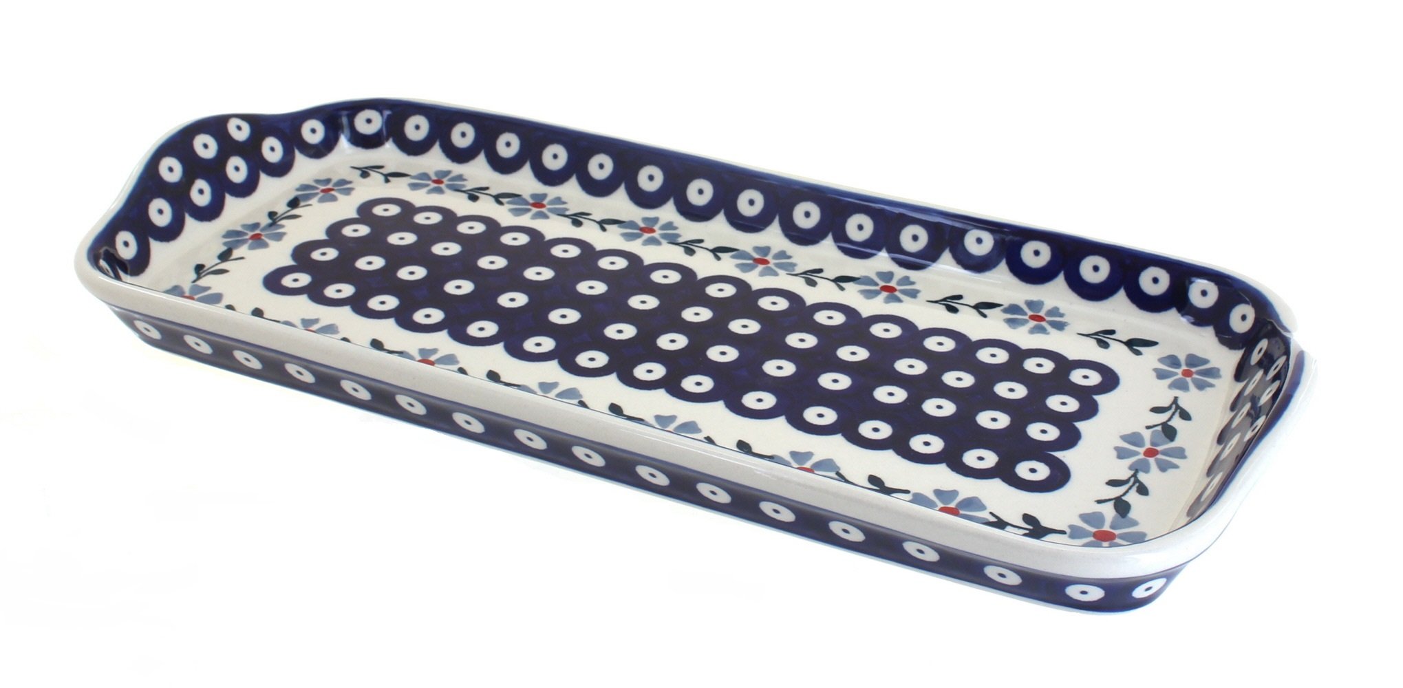 Handmade Blue Rose Polish Pottery Bread Tray with Violet Floral Design - Perfect for Serving Bread, Pastries & Charcuterie at Brunch, Tea Parties & Family Gatherings