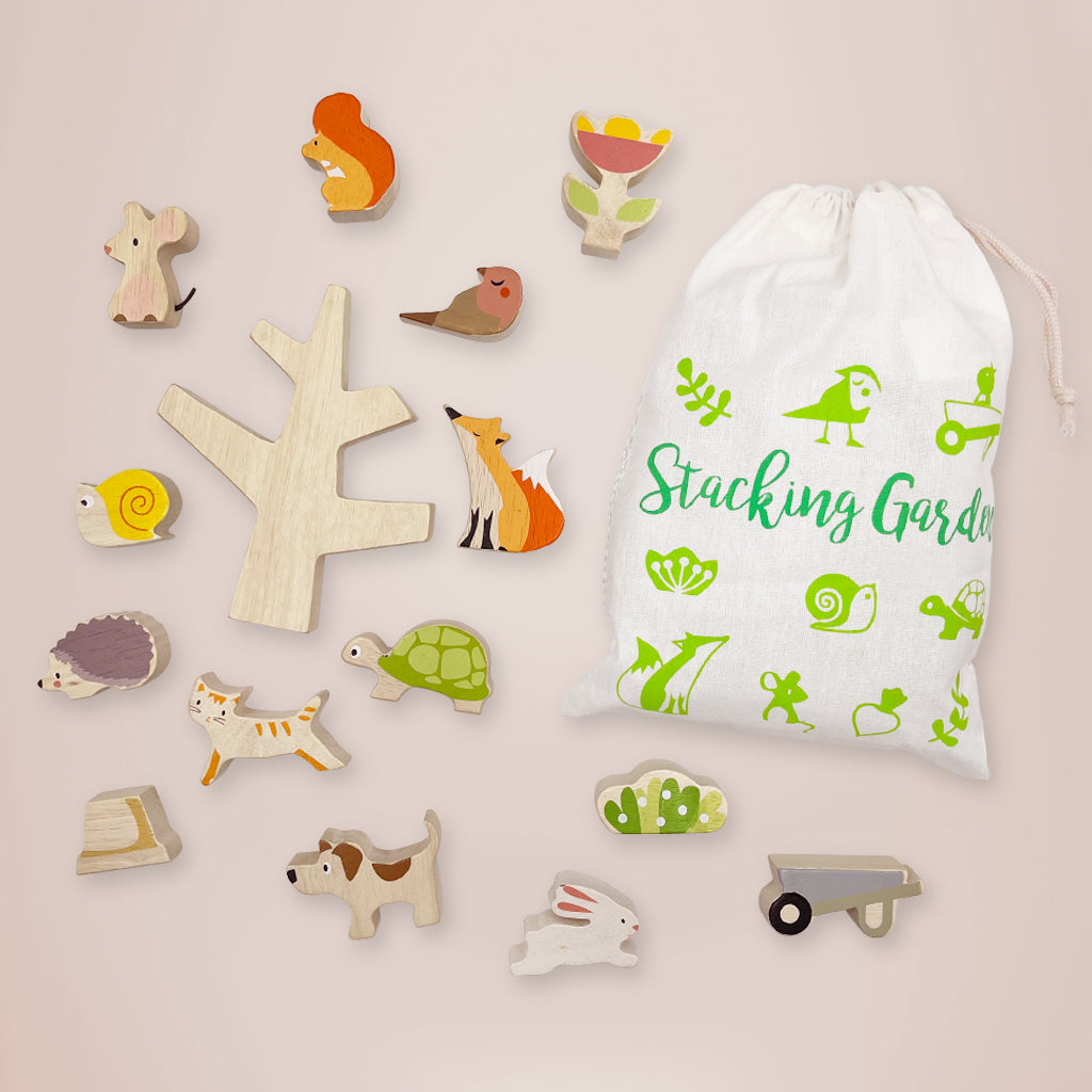 Stacking Garden Friends Animal Toys for Kids - Wooden Stacking Blocks with Cute Animals - Perfect for Early Learning, Fine Motor Skills & Playtime Fun - Ideal for Nursery, Preschool & Home Playrooms