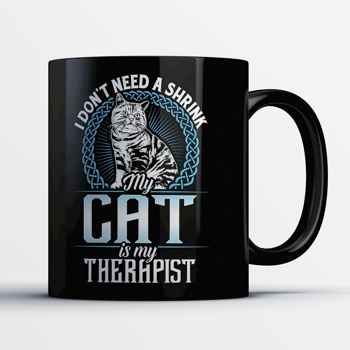 Funny Cat Coffee Mug - 11 oz Black Ceramic Tea Cup with 'My Cat is My Therapist' Saying - Cute Gift for Cat Lovers & Owners - Perfect for Home, Office & Cat-Themed Parties