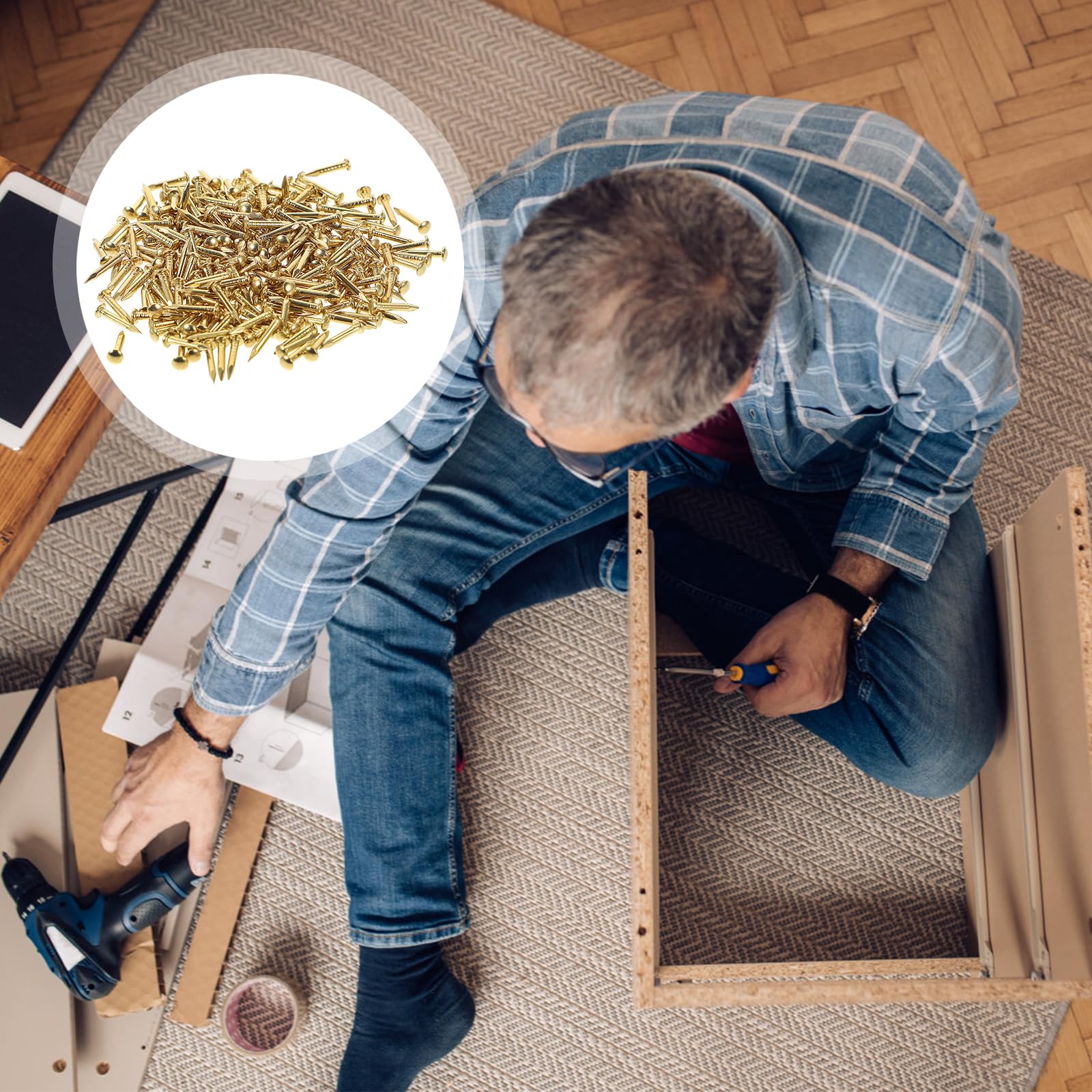 100pcs Small Brass Nails - 18mm Round Head Mini Nails for Woodworking, DIY Hinges, Jewelry Boxes & Craft Projects | Perfect for Home Decor, Furniture Repair & Wooden Model Making