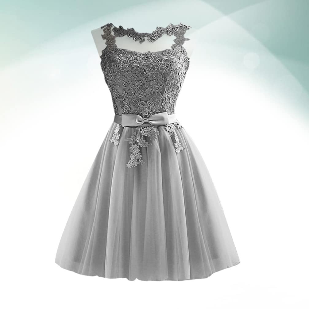 Elegant Grey Floral Lace Bridesmaid Dress - Floor Length Formal Wedding Gown for Women | Perfect for Bridal Party, Evening Galas & Special Occasions