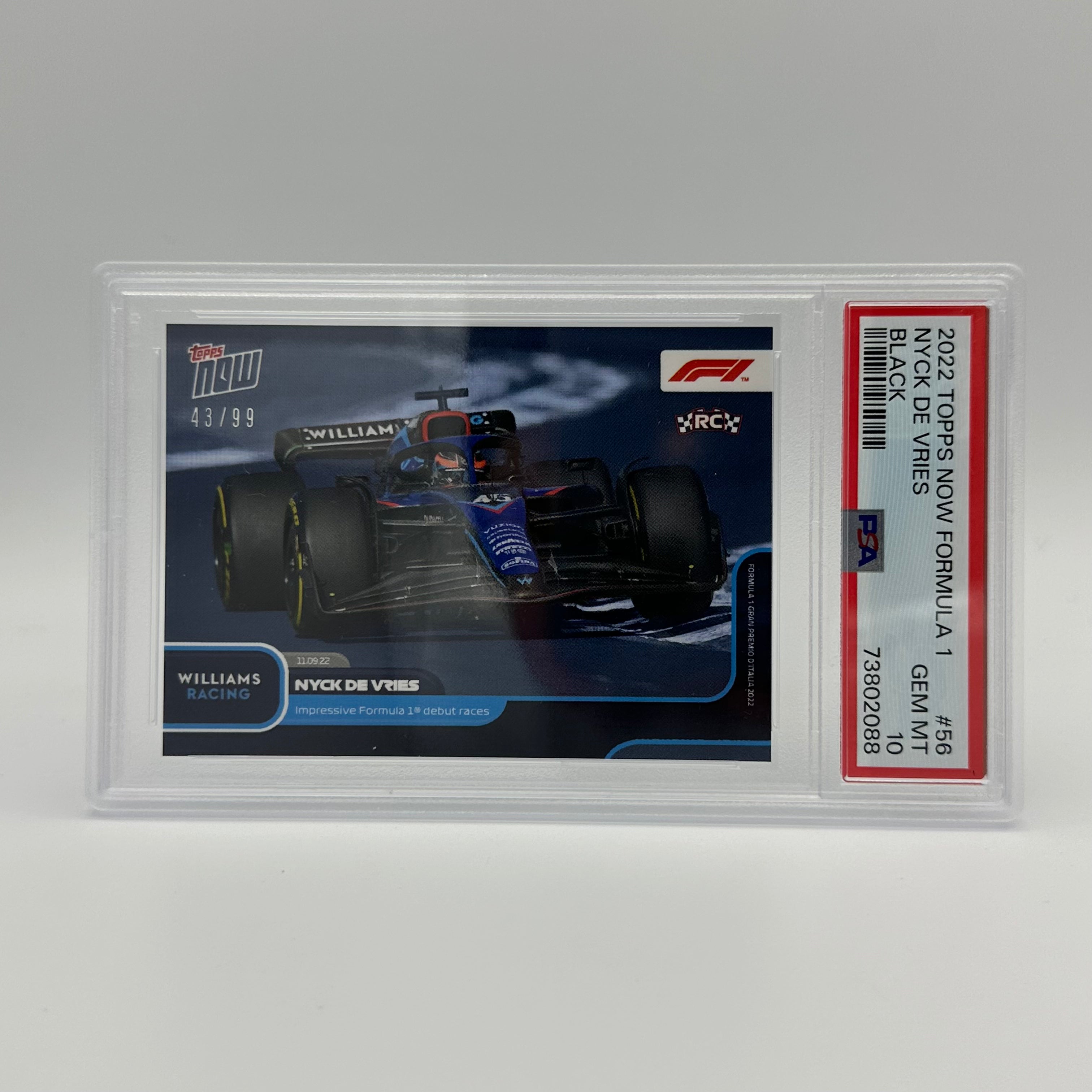 PSA 10 Graded 43/99 Nyck de Vries Rookie Card - 2023 Formula 1 Debut #056 - Perfect for F1 Collectors and Racing Memorabilia Enthusiasts