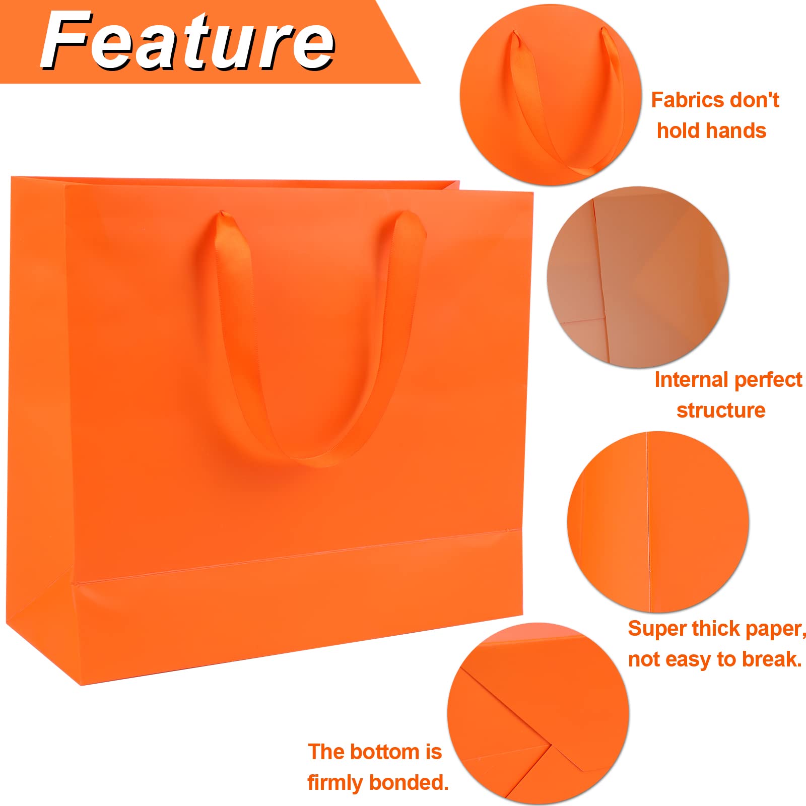 10 Pack Orange Kraft Paper Gift Bags with Handles - 12.6