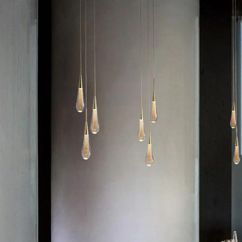 Modern Water Droplet Linear Gold Pendant Light for Kitchen Island - Elegant Dining Room & Bar Lighting Fixture