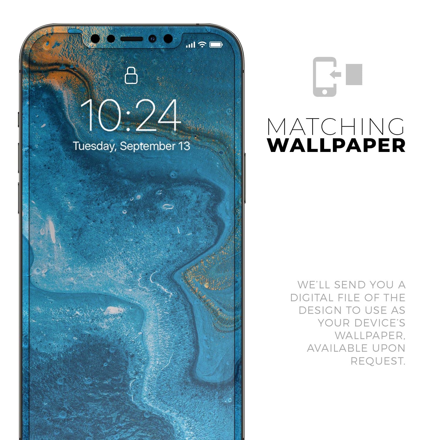 Apple iPhone 13 Mini Protective Vinyl Decal Skin Cover - Screen Trim & Back Glass Skin - Abstract Oiled Blue Marble Design | Perfect for Everyday Protection & Style Enhancement