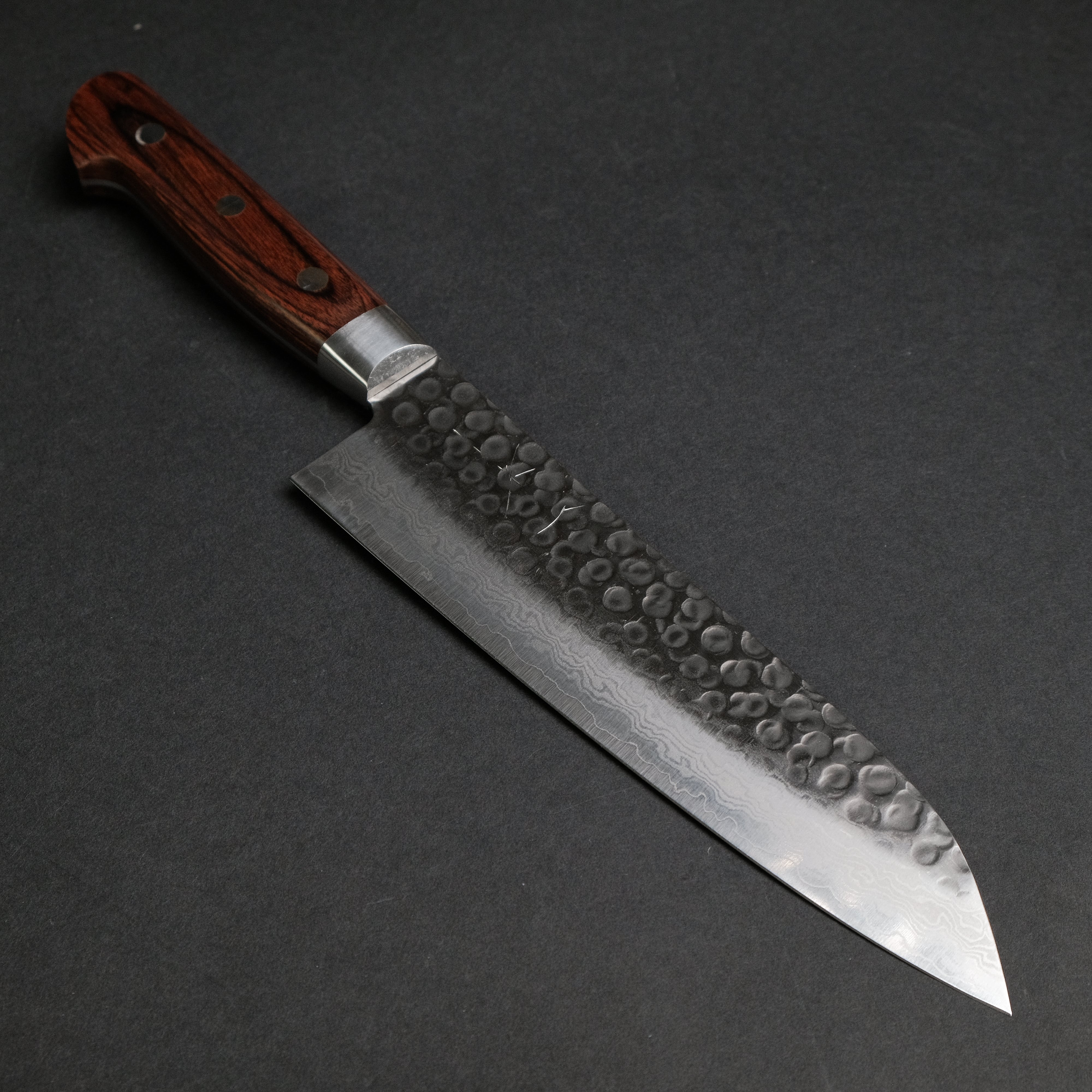 Hitohira HG Tsuchime Damascus Santoku Knife 185mm - Japanese Chef Knife with Imitation Mahogany Handle - Perfect for Slicing, Dicing, and Chopping Vegetables, Meat, and Fish