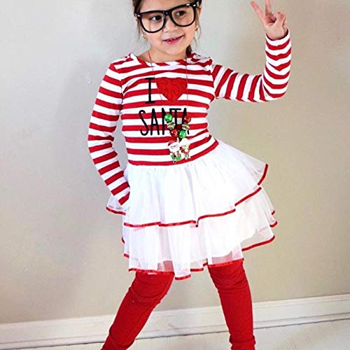 Baby Girls Christmas Outfit Set - Long Sleeve O-Neck Striped Dress & Elastic Waist Pants | Holiday Party, Family Photos & Festive Occasions