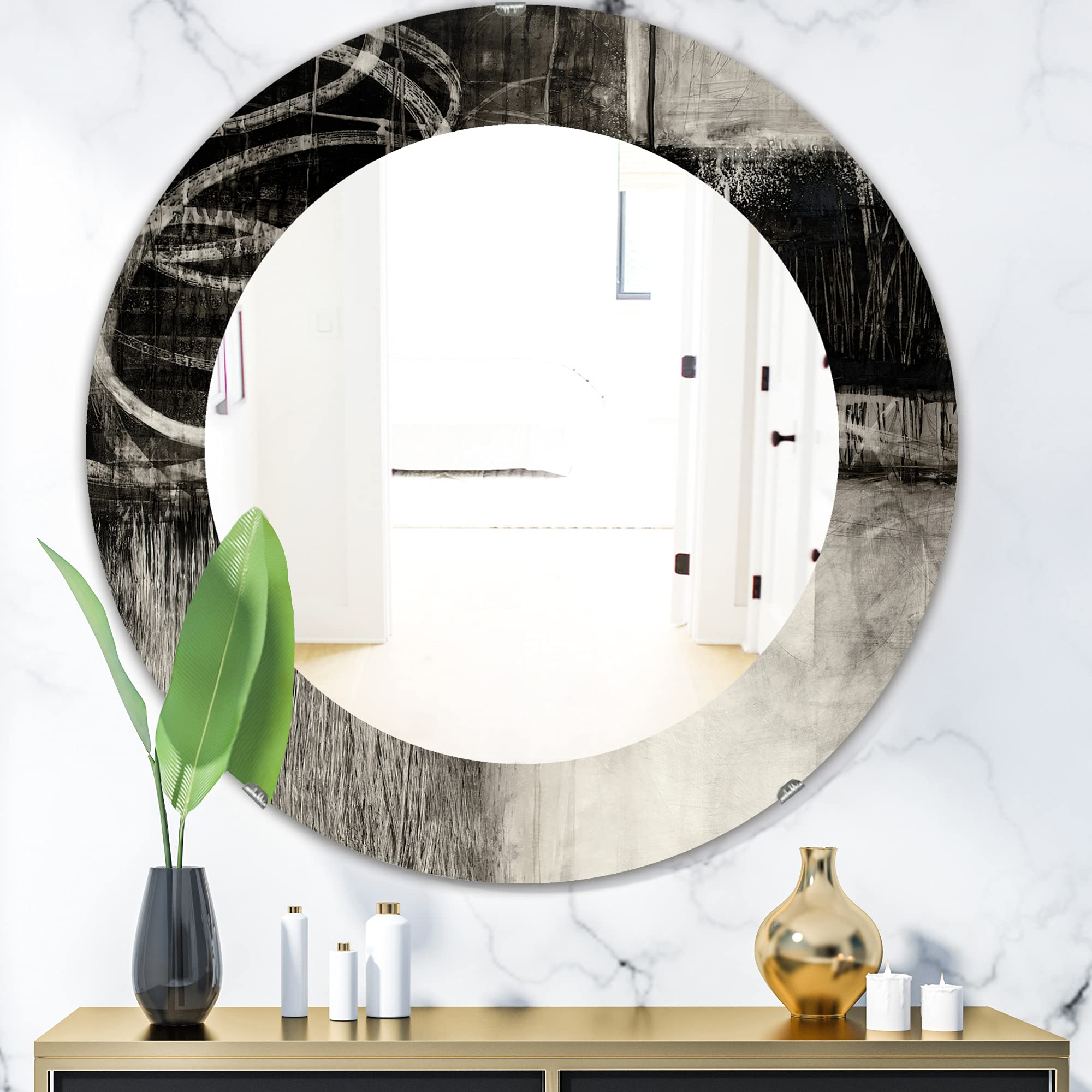 Designart 'A Geometric Day I' Mid-Century Modern Framed Wall Mirror - 32x32 Inches, Black Oval or Round Decorative Mirror for Living Room, Bedroom, Entryway & Bathroom Decor