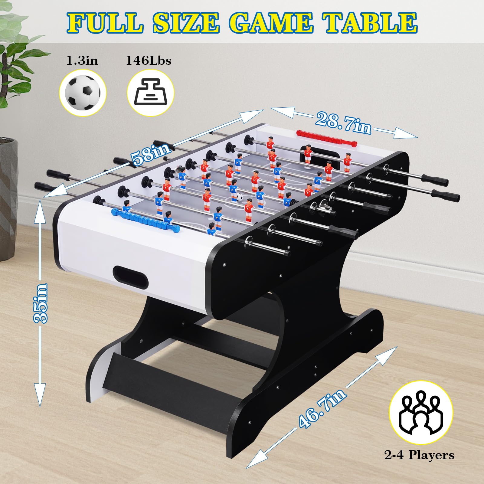 **RAY KEEP 58-Inch Professional Foosball Table - Heavy-Duty Arcade Soccer Game for Adults & Kids with 2 Balls, Leg Levelers - Perfect for Home, Game Room, Parties & Indoor Sports Fun**