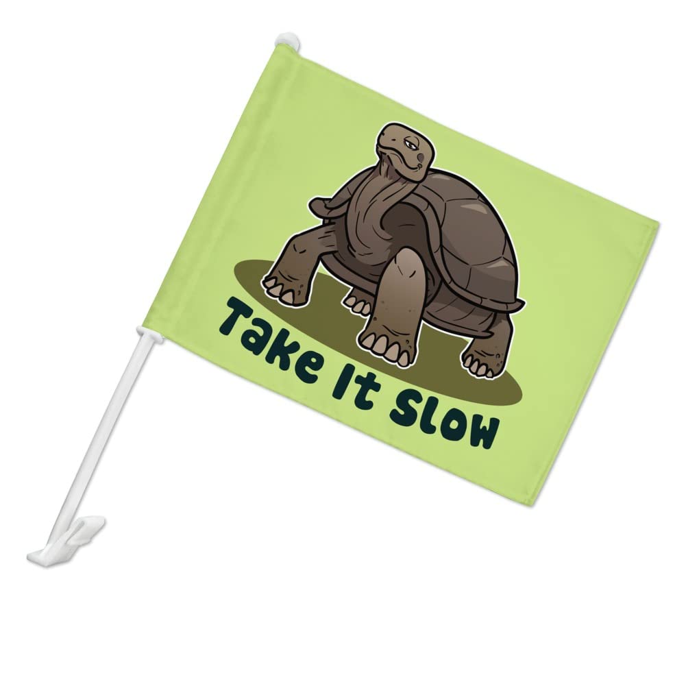 Slow & Steady Tortoise Car Flag with Window Clip & Pole Holder - Fun Turtle Design for Trucks, SUVs & RVs - Perfect for Road Trips, Parades & Tailgating