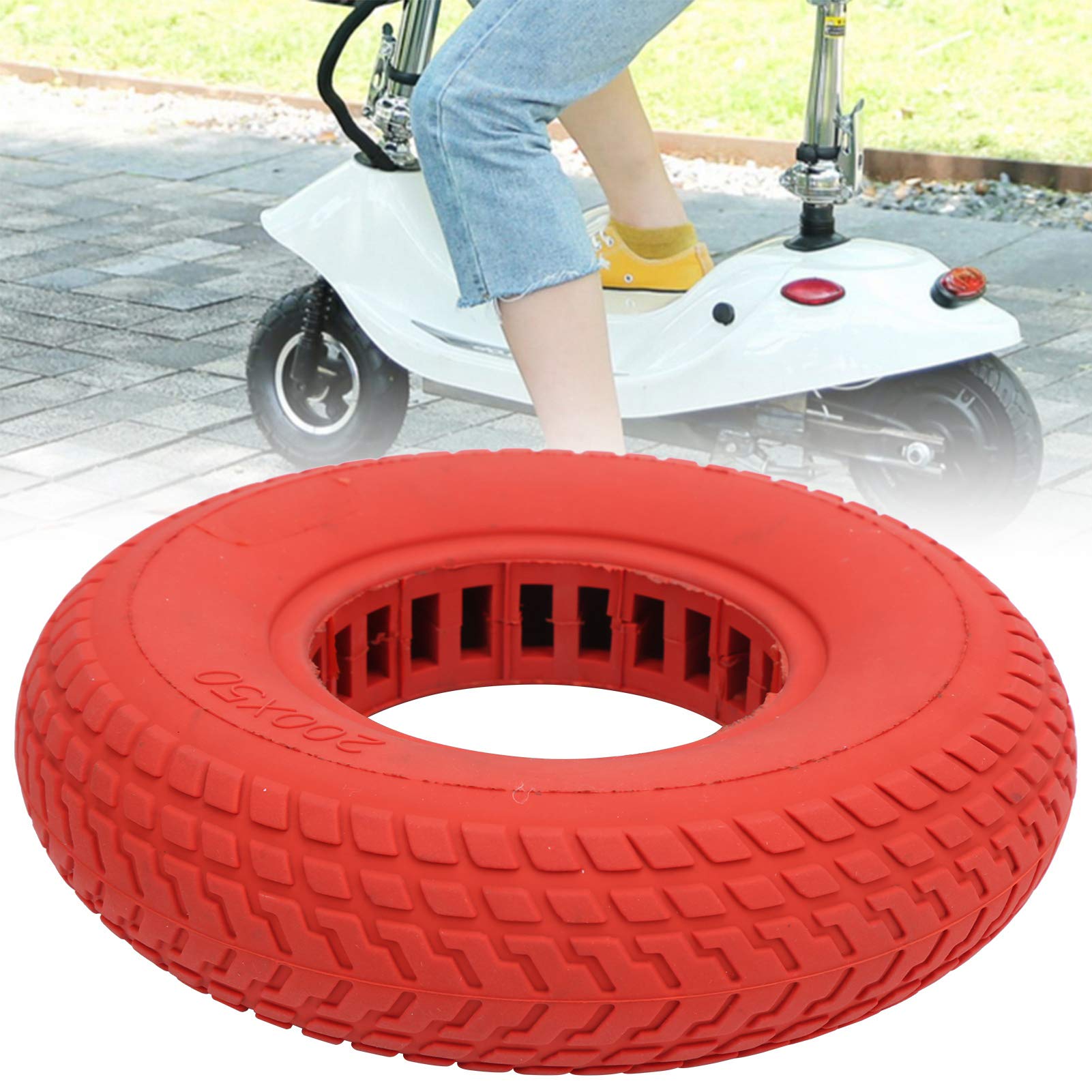 Dilwe 200x50mm Explosion-Proof Solid Rubber Tire for Electric Scooters - Red Hollow Out Damping Tire | Electric Scooter Modification Accessories | Perfect for Commuting, Urban Travel & Off-Road Adventures
