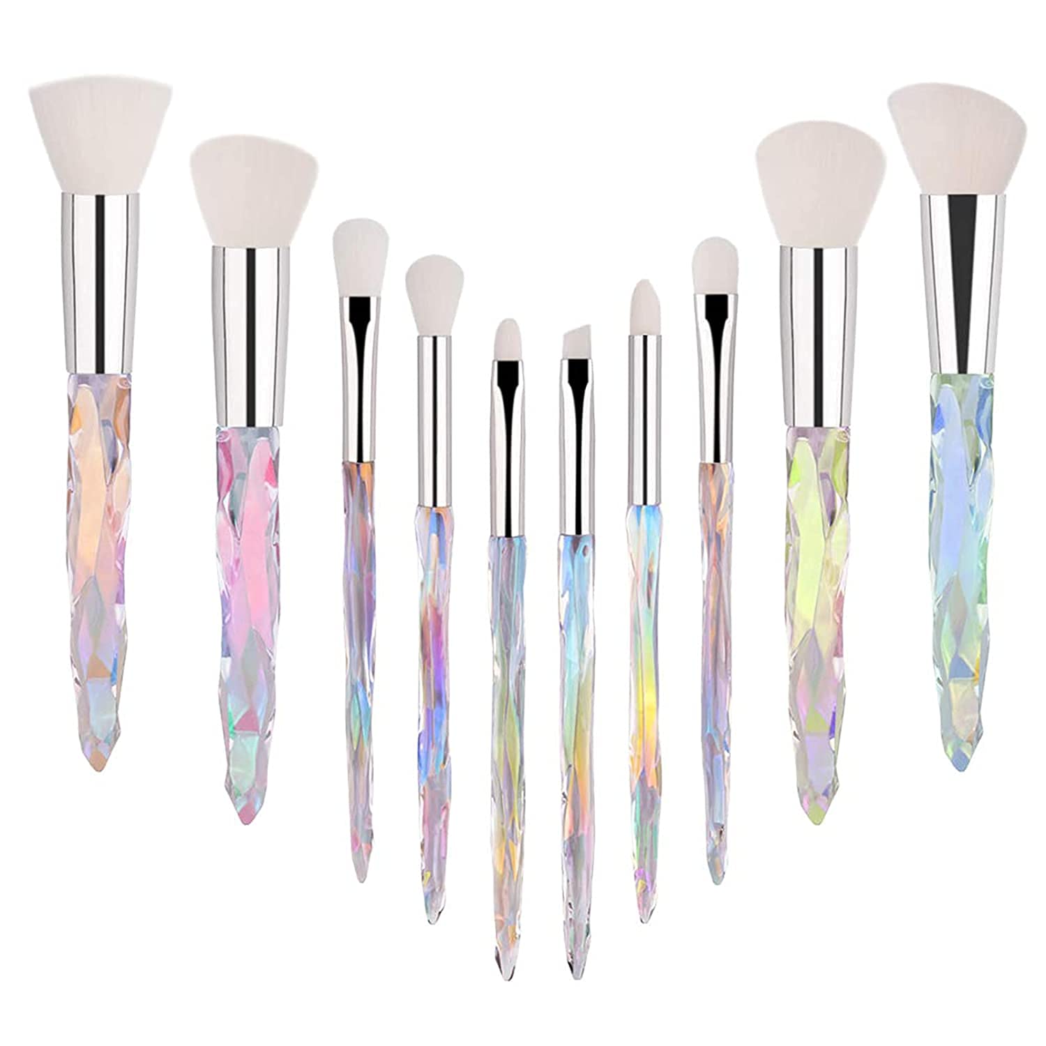 COSLUXE 10-Piece Makeup Brush Set with Crystal Handle - Kabuki, Foundation, Concealer, Powder, Eyeshadow & Highlight Brushes | Professional Cosmetic Brush Kit for Flawless Makeup Application (Great for Travel & Daily Beauty Routine)