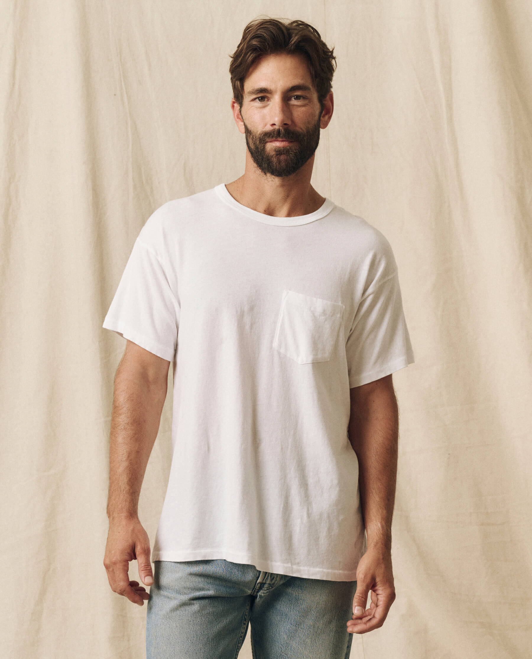 Premium Men's Pocket T-Shirt - 100% Cotton True White Crew Neck Tee for Casual Wear & Everyday Comfort