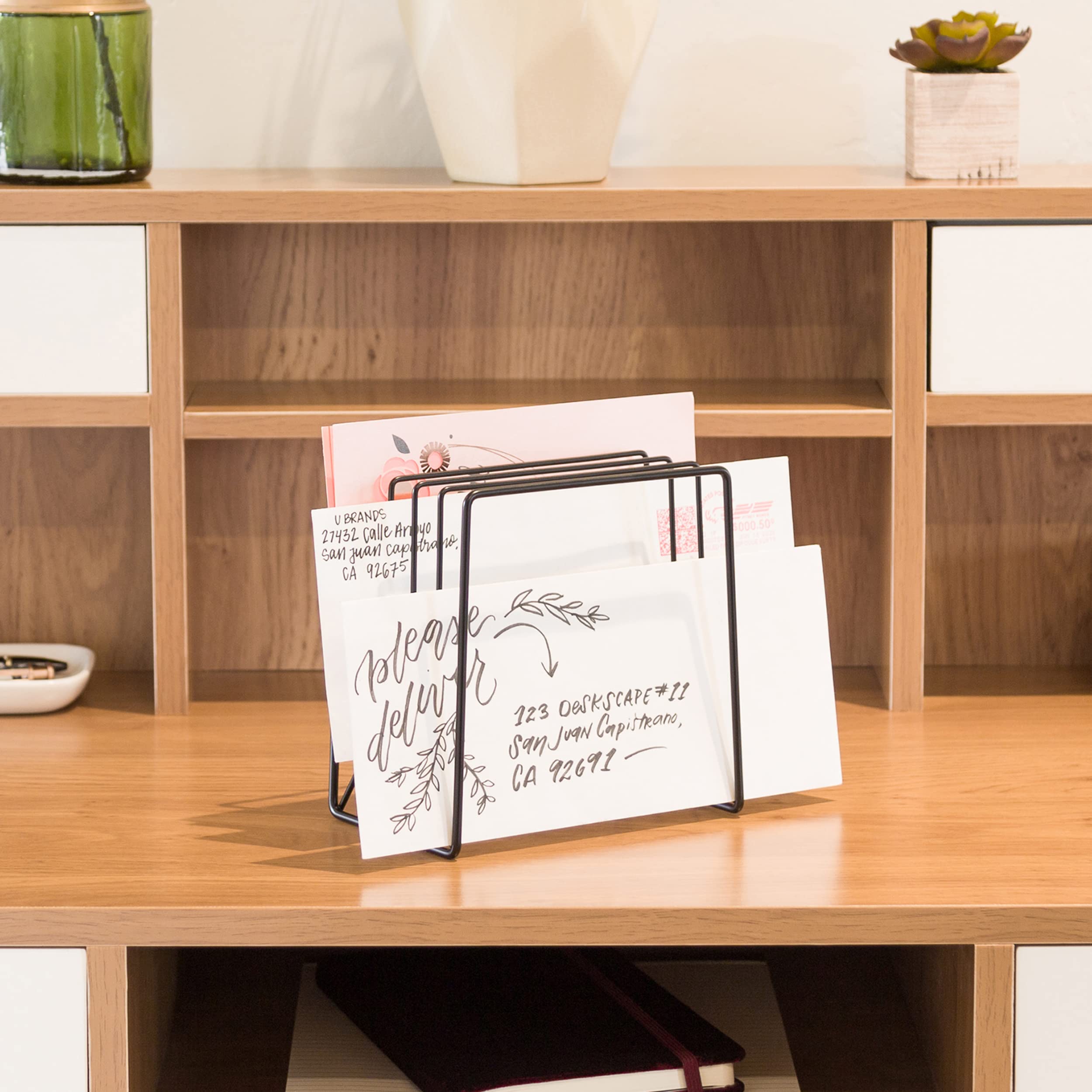 U Brands Vena Desk Organizer - Matte Black Letter Sorter for Office & Home - Perfect for Mail, Documents, and Office Supplies Organization