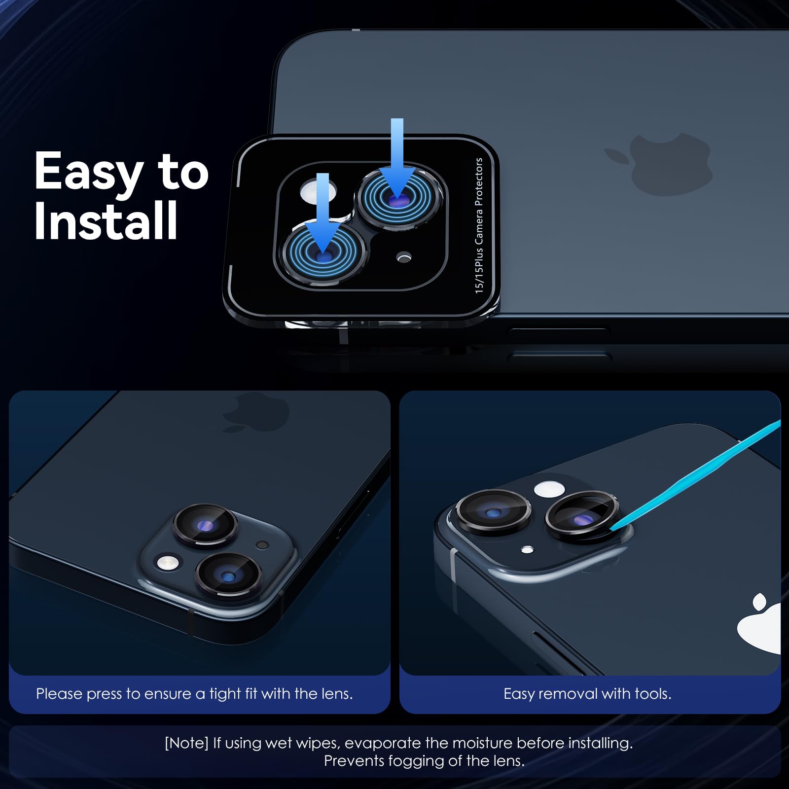 CloudValley iPhone 15 Plus/iPhone 15 Camera Lens Protector - Ultra HD Tempered Glass Cover with Metal Ring | Case Friendly | Scratch & Impact Protection | Perfect for Outdoor Photography & Travel