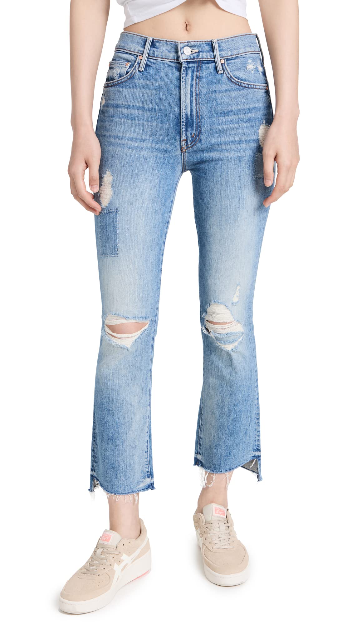 MOTHER Women's The Insider Crop Step Fray Jeans - High Waisted Distressed Denim for Casual Outfits & Street Style