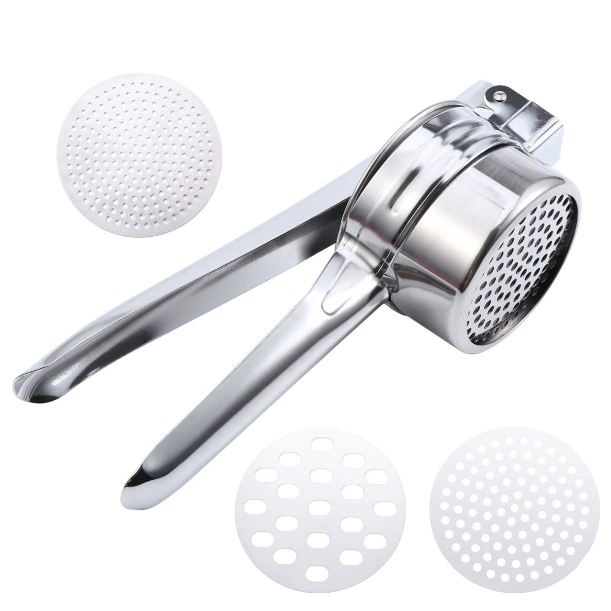 DOITOOL Stainless Steel Potato Ricer Masher - Manual Food Press for Potatoes, Fruits, Vegetables & Yams - Includes 3 Interchangeable Discs & Lemon Squeezer - Perfect for Baby Food Making, Cooking & Kitchen Prep