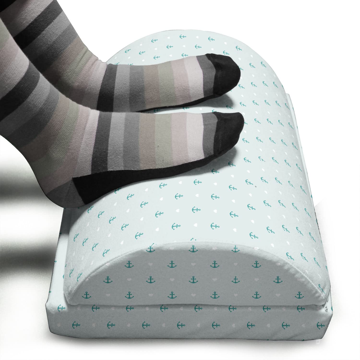 Ambesonne Adjustable Memory Foam Foot Rest with Anchor & Heart Design - Non-Slip Ergonomic Leg Support for Office, Home & Travel - Perfect for Work, Relaxation & Long Flights
