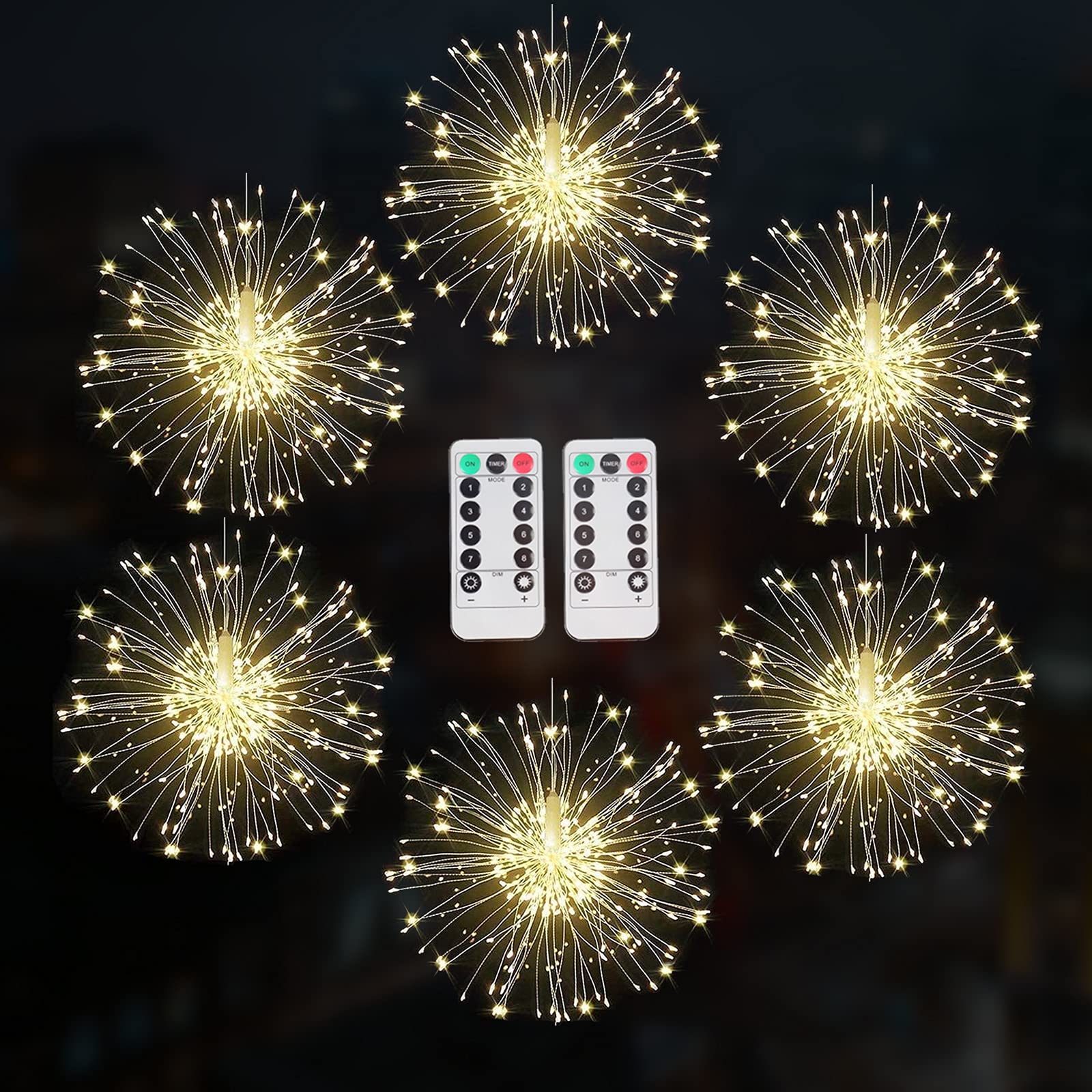 6 Pack Battery Operated Hanging Sphere Fairy Lights - Waterproof Copper Wire Firework Starburst String Lights for Bedroom, Trees, Patio, Wedding & Tent Decor | Indoor & Outdoor Decorative Lighting