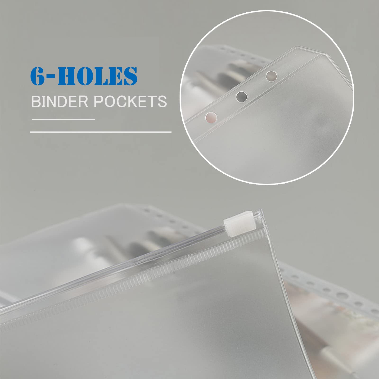 12PCS A5 Size Zipper Binder Pockets - Clear 6-Hole Waterproof PVC Loose Leaf Folders with Lid for Home, Office & School Supplies - Perfect for Organizing Documents, Notes and Stationery