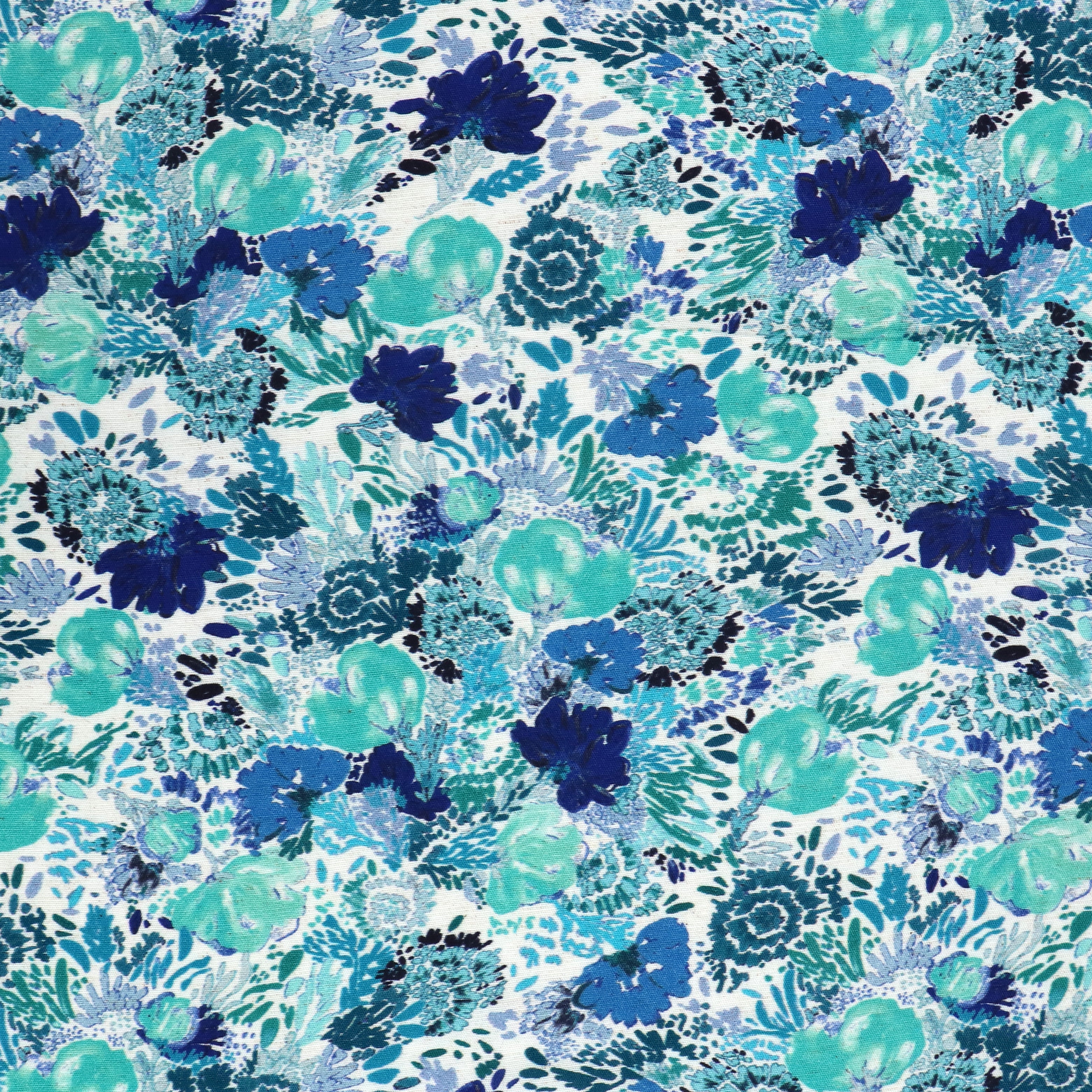 Premium Viscose Linen Fabric - Sea Flora Blue Pattern - Lightweight & Breathable Material for Summer Dresses, Curtains, and Home Decor