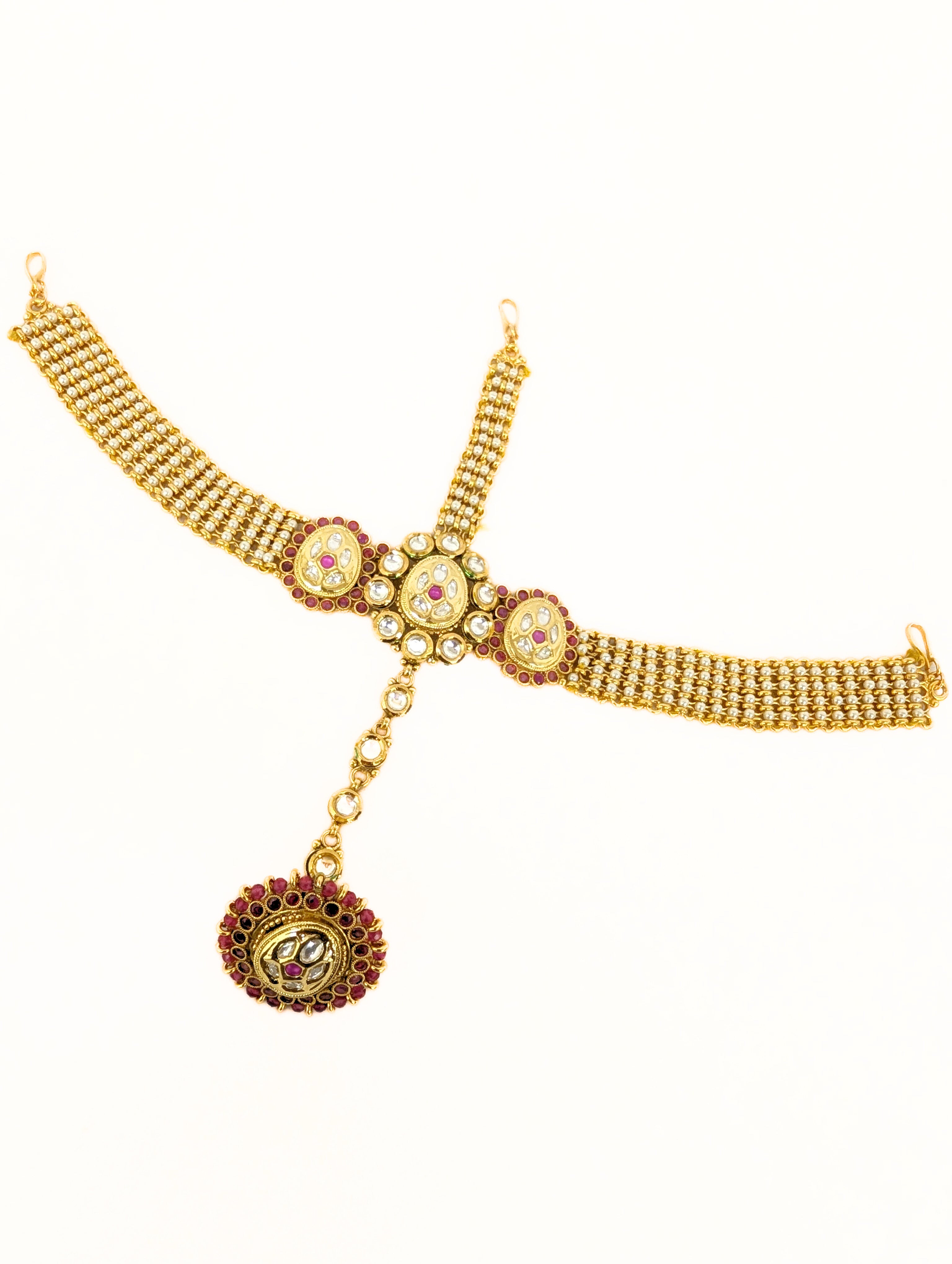 Elina Kundan Sheeshphool - Exquisite Indian Bridal Hair Jewelry for Weddings & Special Occasions | Handmade Kundan & Mirror Work Hair Accessory