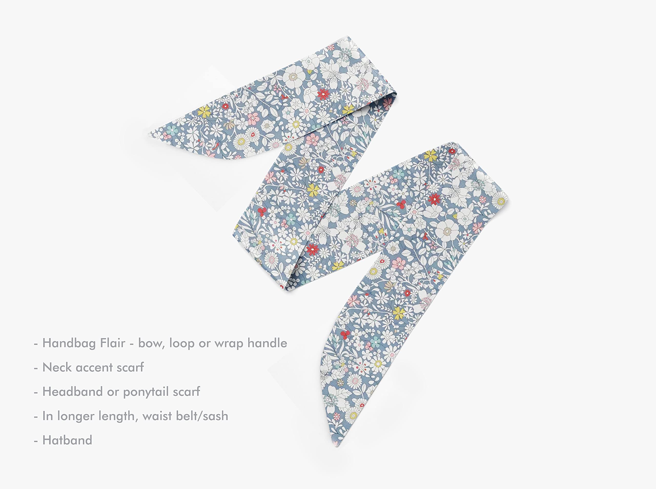 Liberty London Scarf - June's Meadow Grey Floral Skinny Scarf in Silky Tana Lawn Cotton - Adjustable Length for Neckwear, Headband or Handbag Accessory - Perfect for Office, Travel and Special Occasions
