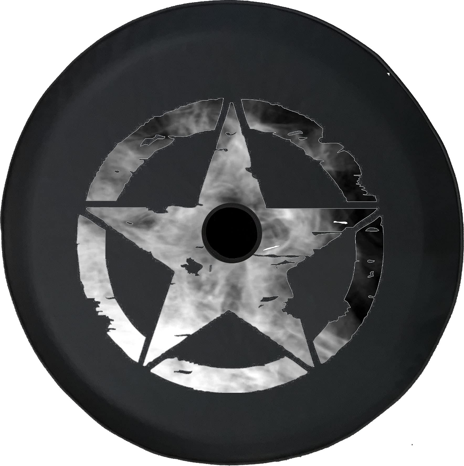 Smokey Military Star Black 32 Inch Trailer Tire Cover with Backup Camera Hole - Heavy Duty Waterproof Tire Protector for Trucks, SUVs, RVs, Campers & Trailers - Perfect for Camping, Road Trips & Outdoor Adventures