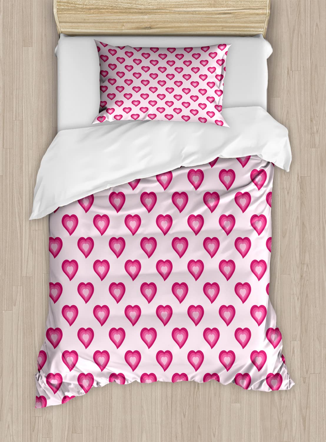 Ambesonne Pale Pink Duvet Cover Set - Romantic Heart Ombre Cartoon Design, 2-Piece King Size Bedding with 4 Pillowcases (Magenta & Pale Pink) - Perfect for Valentine's Day, Anniversary Gifts & Master Bedroom Decor
