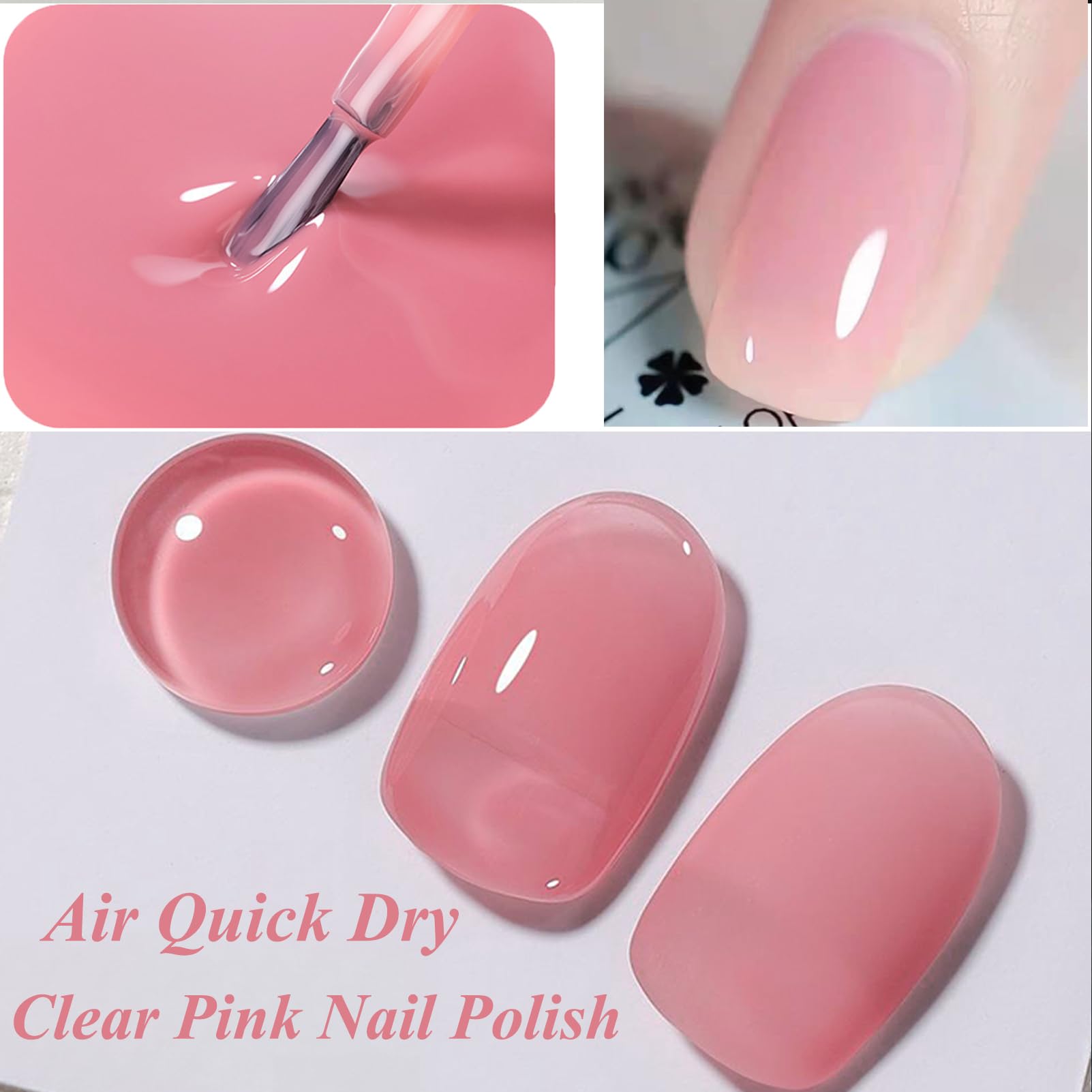 Clear Pink Nail Polish - Quick Dry & Long Lasting Sheer Jelly Polish, Translucent Tinted Nail Lacquer for Natural Look | Perfect for Everyday Wear, French Manicures & All Seasons